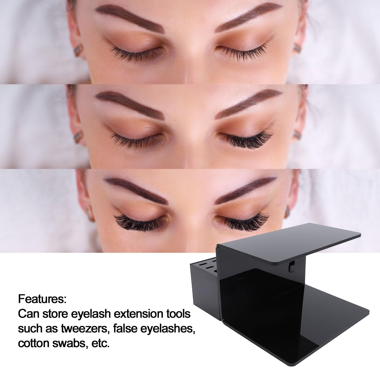 CCYLEZ Professional Eyelash Extension Organizer, Adjustable Height Acrylic Eyelash Pillow Stand with Storage Compartments for Salon Lash Artists Black 19.8x7.5x7.3cm