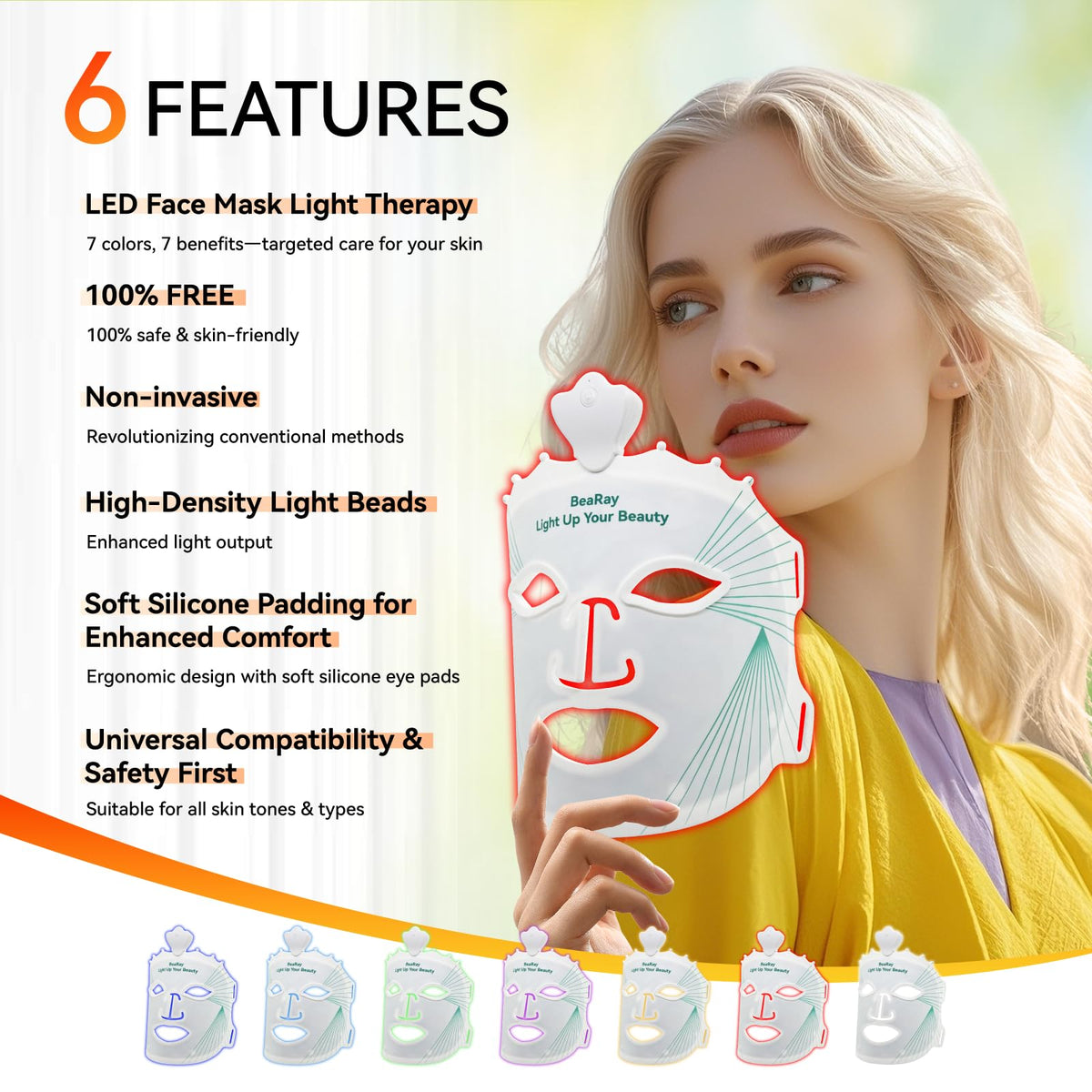 Red Light Therapy Mask for Face Non Medical LED Light Device - BeaRay Official Imagery - 3