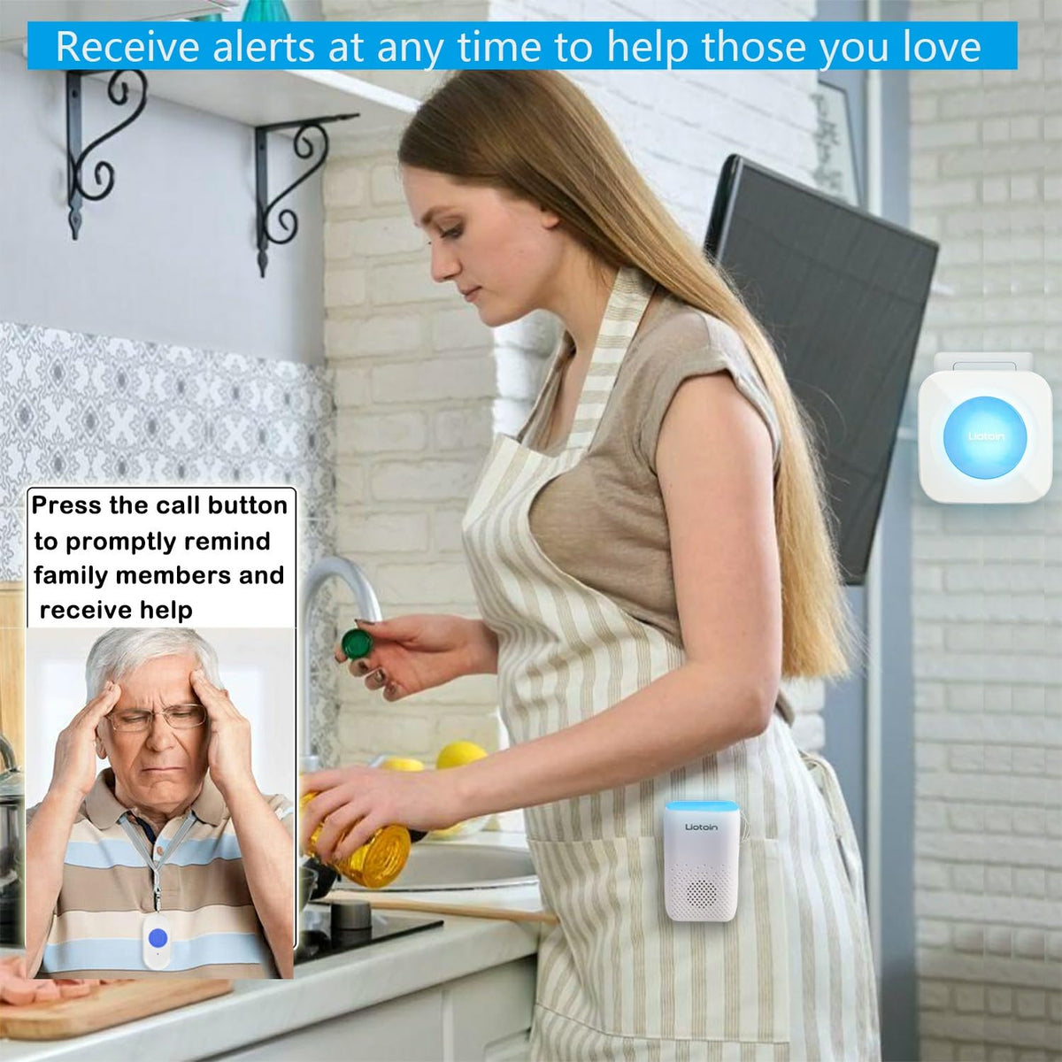 Wireless Caregiver Pager Call Button Alert Button Call Bell - liotoin Official Imagery - 3
