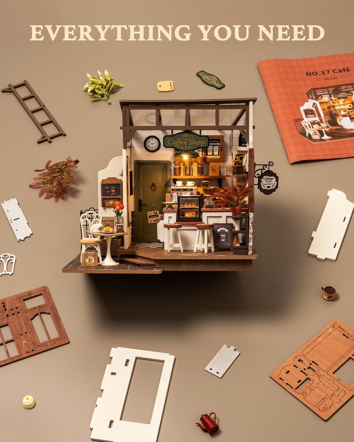 Rolife Coffee Shop DIY Miniature House Kit, Wooden Craft Gift for Adults – product photo (Dollhouses)