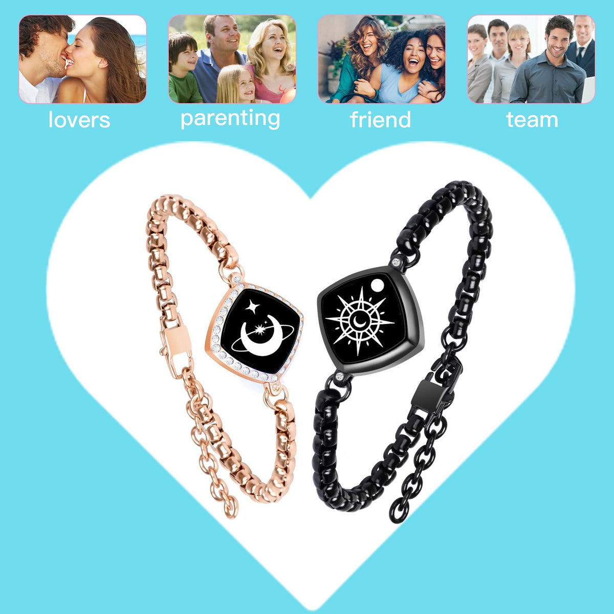 PULOMI Long Distance Touch Bracelets, Vibration & Light up Remote Smart Matching Couples Bracelet for Couple Long Distan