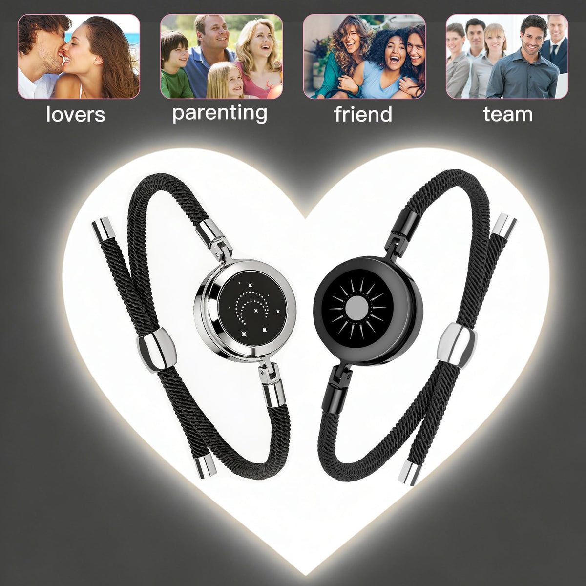 EAOYAO Long Distance Touch Bracelets, Vibration & Light up Remote Smart Matching Couples Bracelet for Couple Long Distan