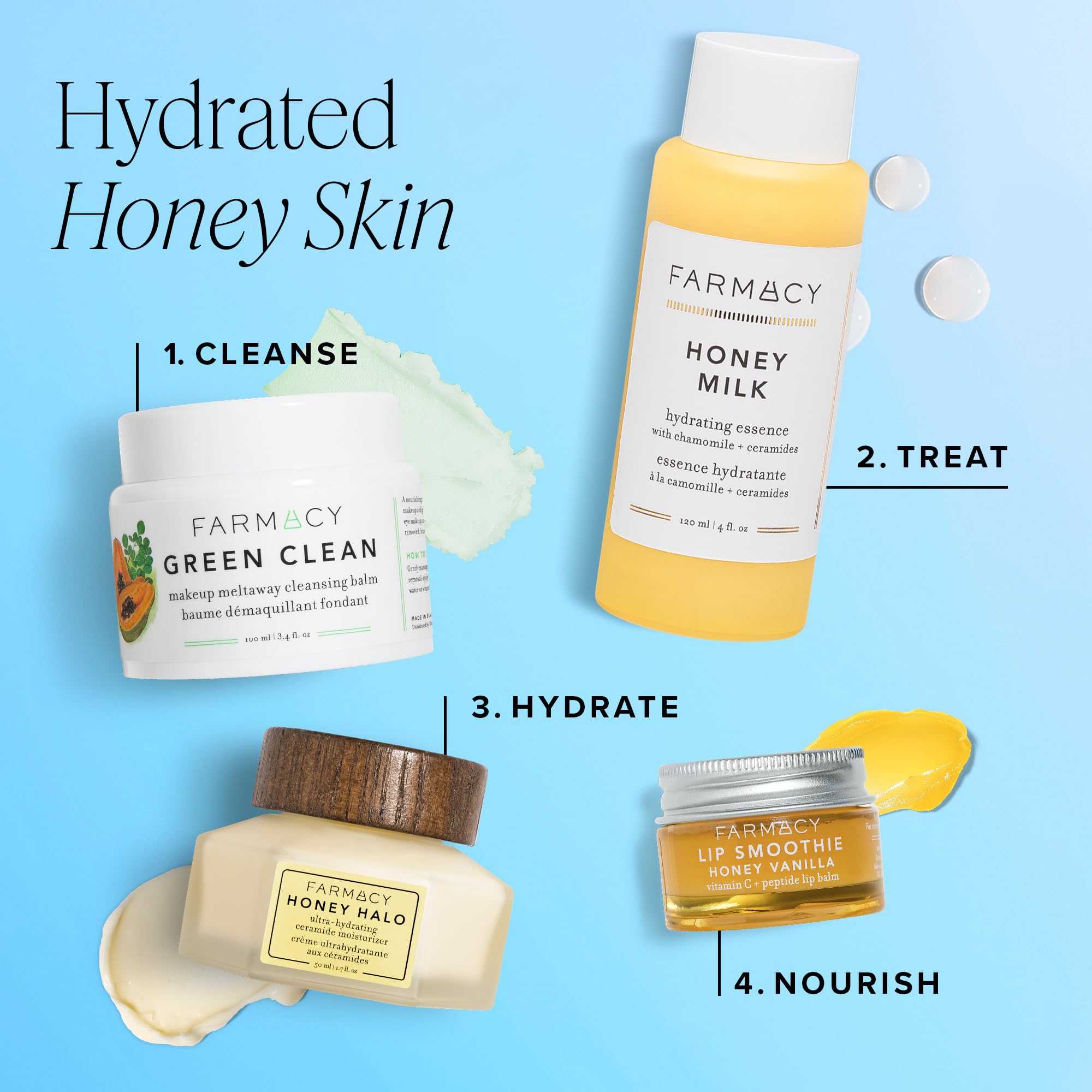 Farmacy Honey Halo ceramide face moisturizer with buckwheat honey and ceramides, showing the hydrating cream in a 50ml jar.