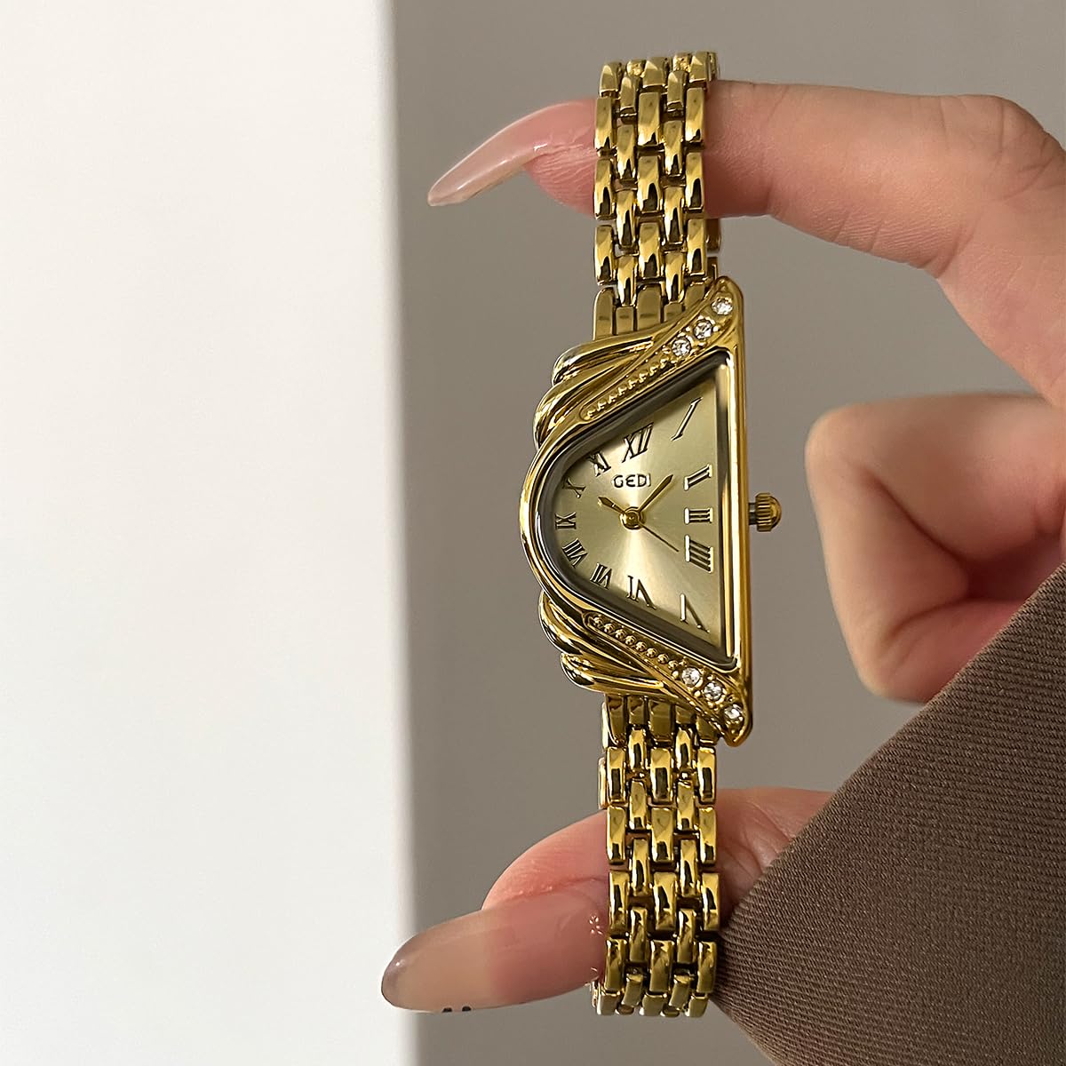 Gosasa Unique Triangle Watch for Women, Dainty Bracelet Quartz Dress Watch – full view