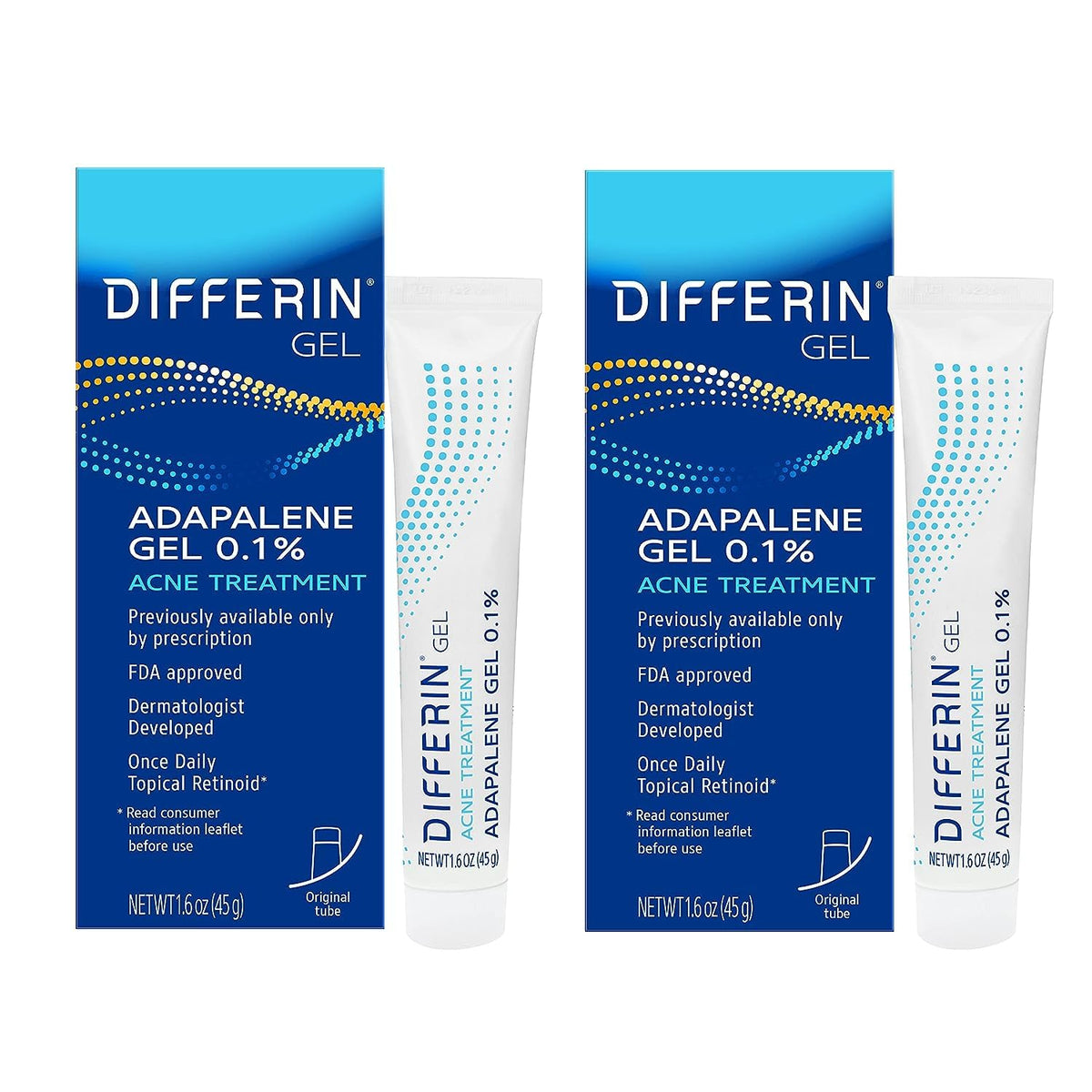 Differin Acne Retinoid Treatment Gel, 0.1% Adapalene, 45g Tube, 2ct – product photo (Gels)