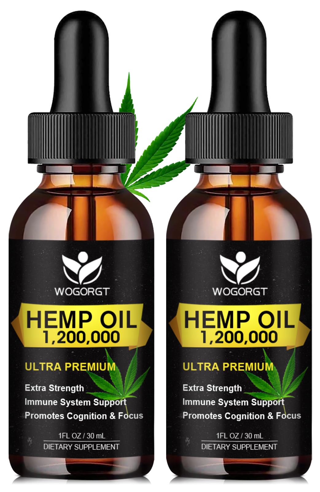WOGORGT - Hemp Oil Drops, 100% Natural Hemp Oil Extract, 1 Fl Oz (2 Pack)