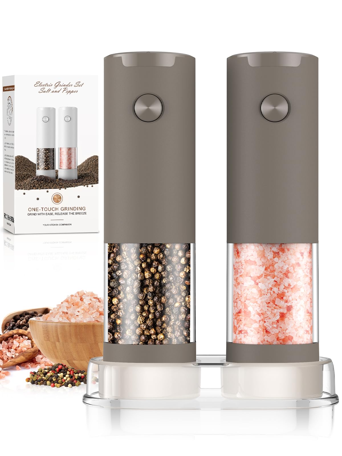 ioion Electric Salt and Pepper Grinder Set Automatic Adjustable Coarseness Pepper Grinder Shakers Set Kitchen Products W