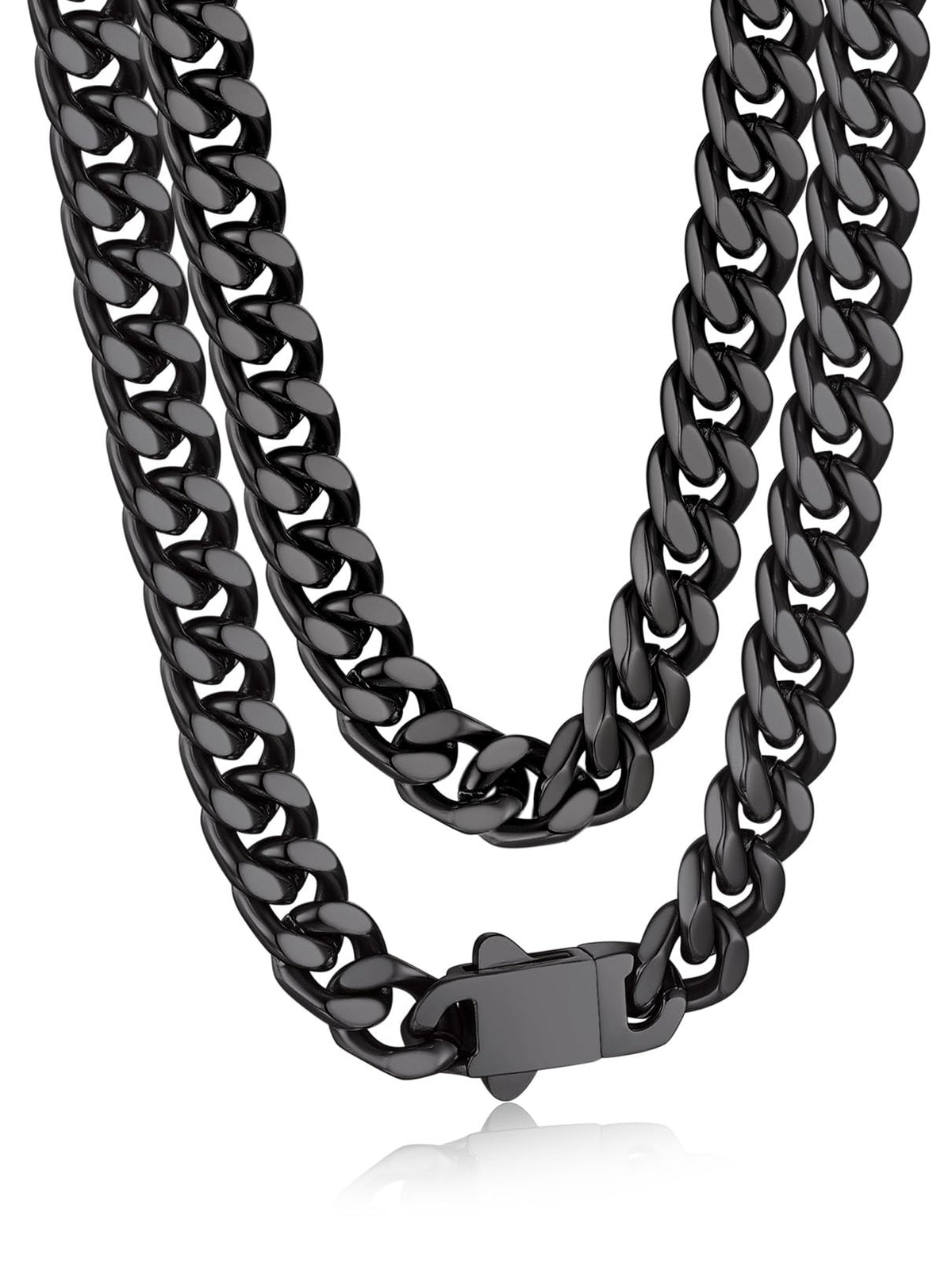 Bandmax Men's Premium Solid Stainless Steel Miami Cuban Link Chain Necklace – 09 9MM-Black Plated, 22 Inch (56cm)