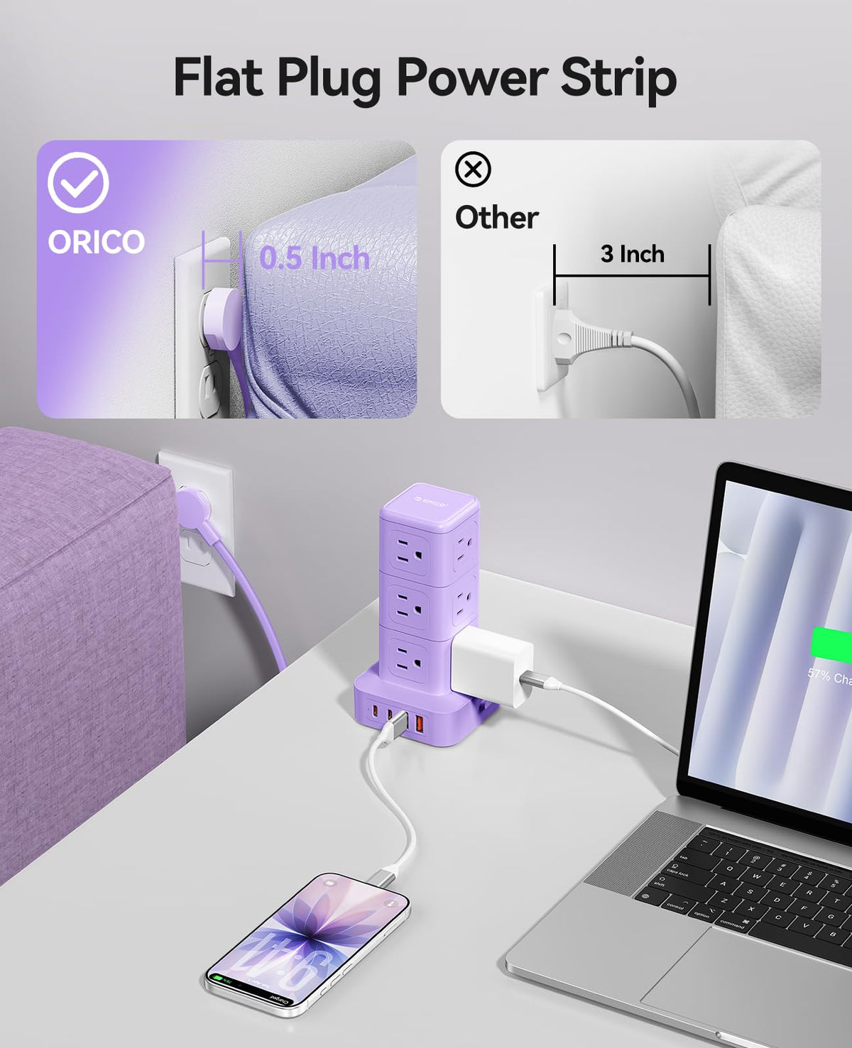 ORICO 10FT Extension Cord with 12 AC Outlets 4 USB, Surge Protetctor Power – packaging and label