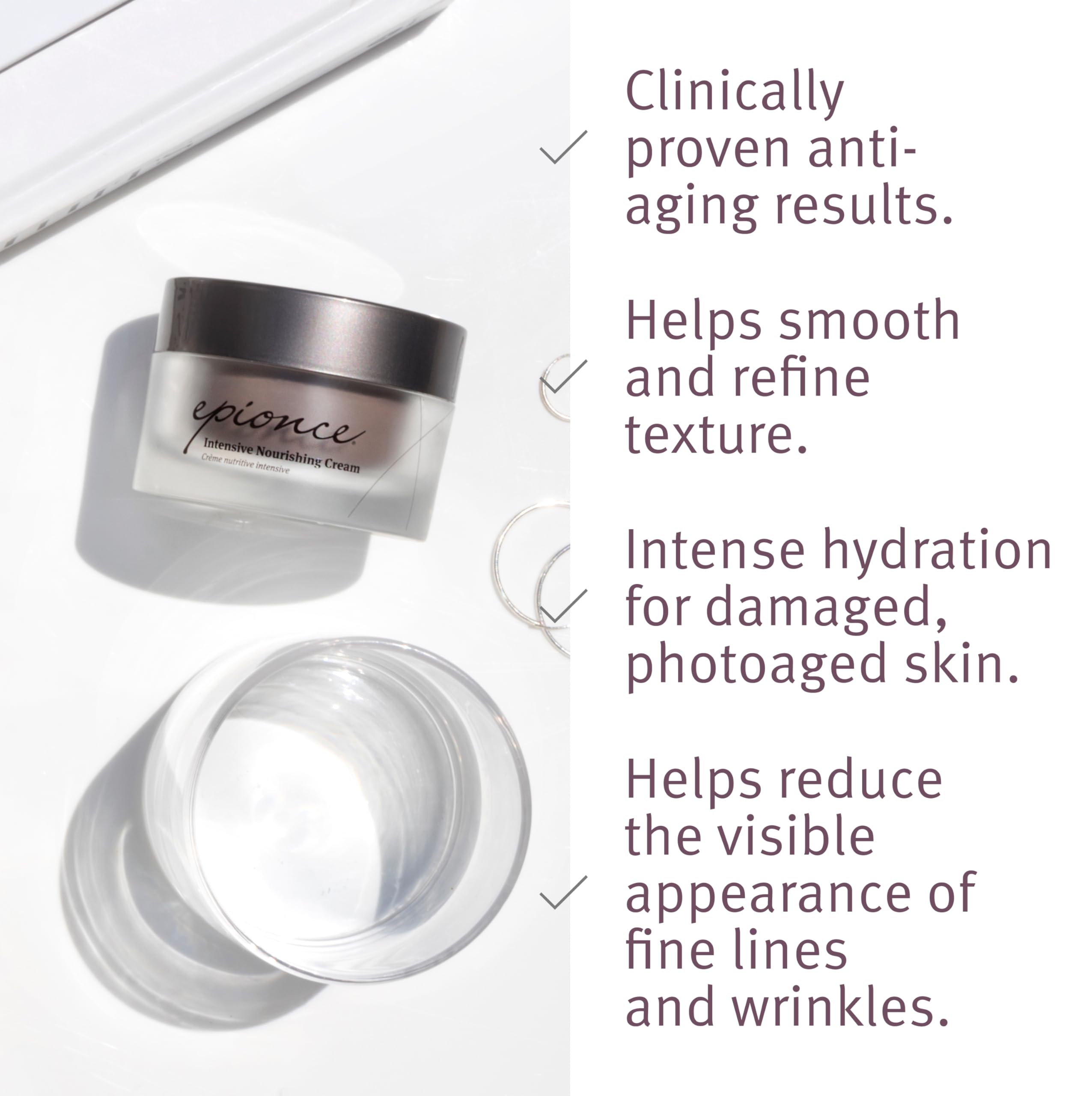 Epionce Intensive Nourishing Cream skincare moisturizer for face and neck, reducing wrinkles and anti-aging skin care.