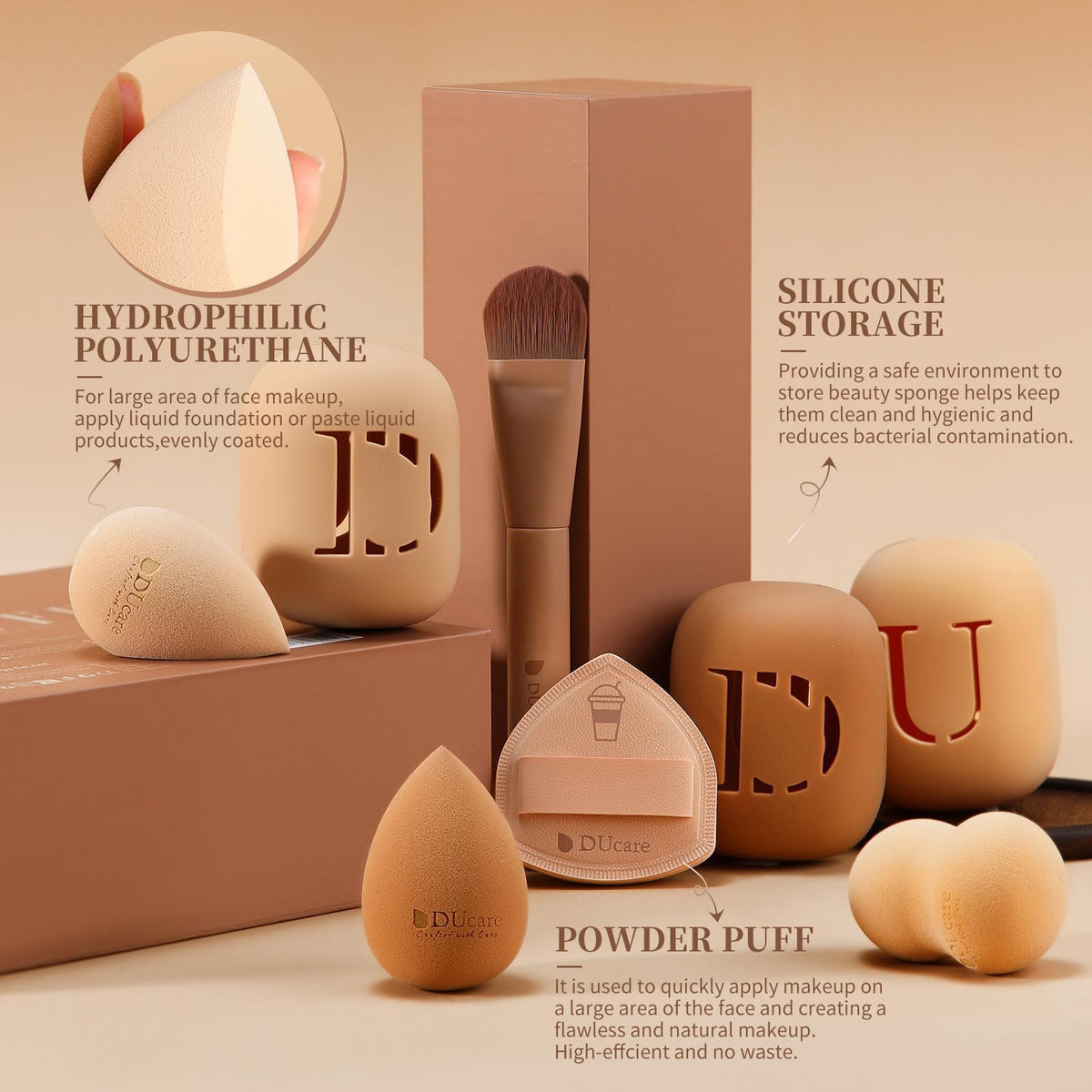DUcare 21pcs Makeup Gift Set with 14Pcs Makeup Brush set - DUcare Official Imagery - 7
