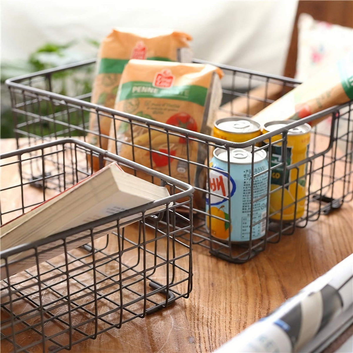 Kingrol 2 Pack Wire Storage Baskets with Handles, Metal Organizer Basket Bins for Home, Office, Nursery, Laundry Shelves