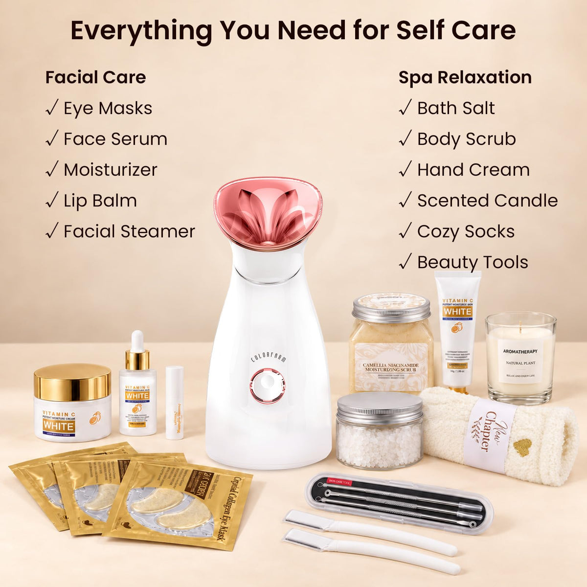 Facial Steamer Spa Gift Set with 11 Skin Care Essentials - colorfarm Official Imagery - 3