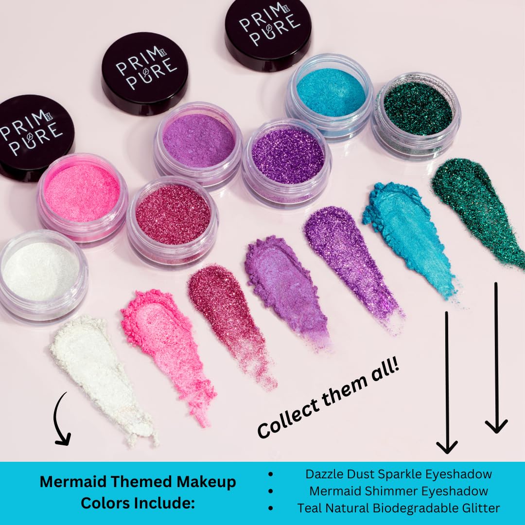 Prim and Pure Kids Makeup Gift Set - Stencil, Makeup Eyeshadow Bioglitter Lip Gloss and Cosmetic Bag Mirror Makeup Brush