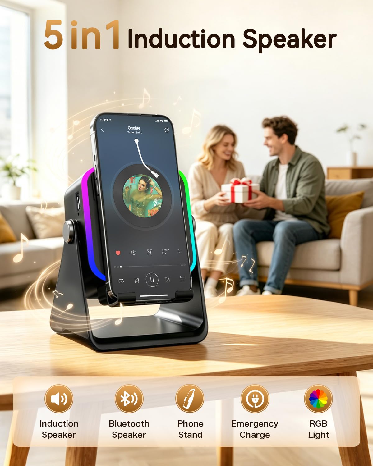 MILOUZ Gifts for Men Tech Gadgets Wireless Induction Speaker with Phone Stand – full view