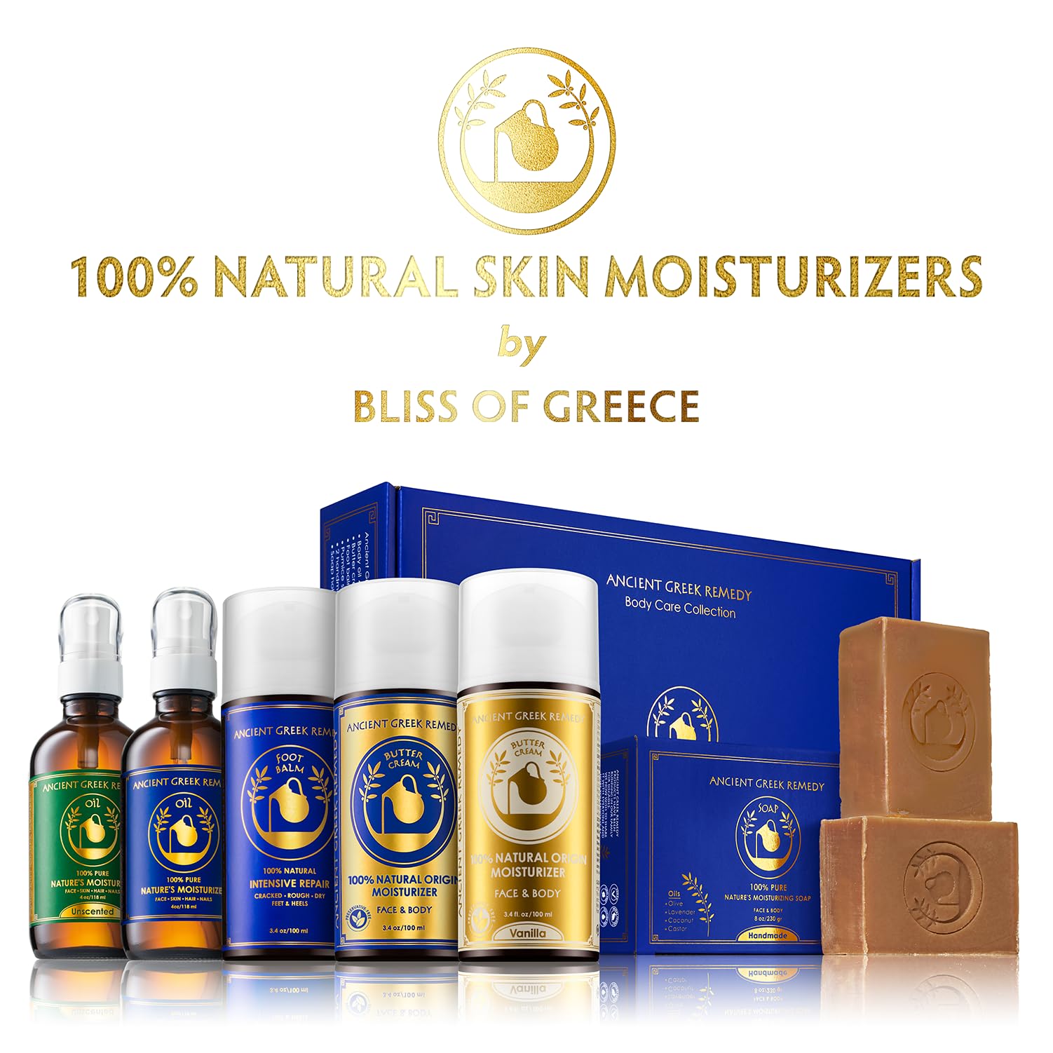 Ancient Greek Remedy organic face moisturizer for dry skin, hydrating facial and body butter cream, creamy texture, natural ingredients visible