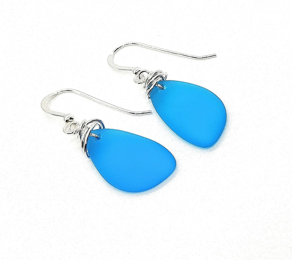 Aimee Tresor Popular Recycled Sea Glass Earrings on Sterling Silver Hooks – close-up detail