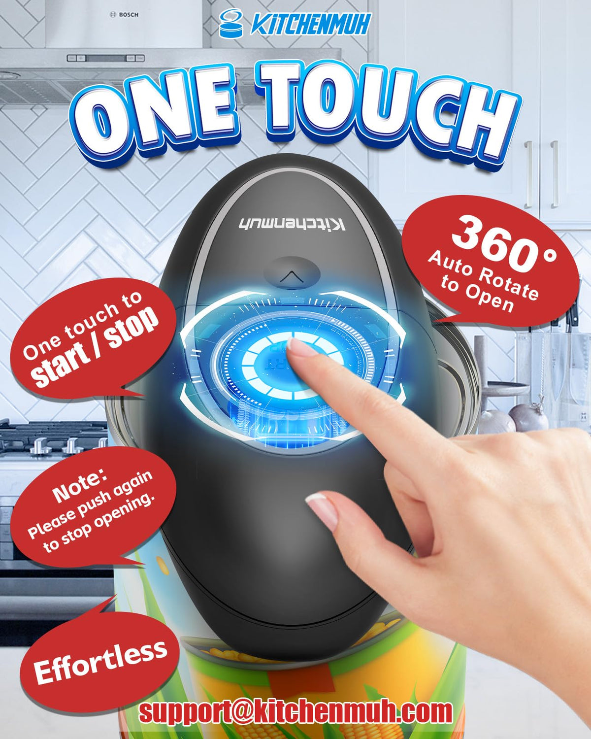 KITCHENMUH One Touch Electric Can Opener Fits All Can Sizes for Seniors with Arthritis, Battery Operated Can Opener with
