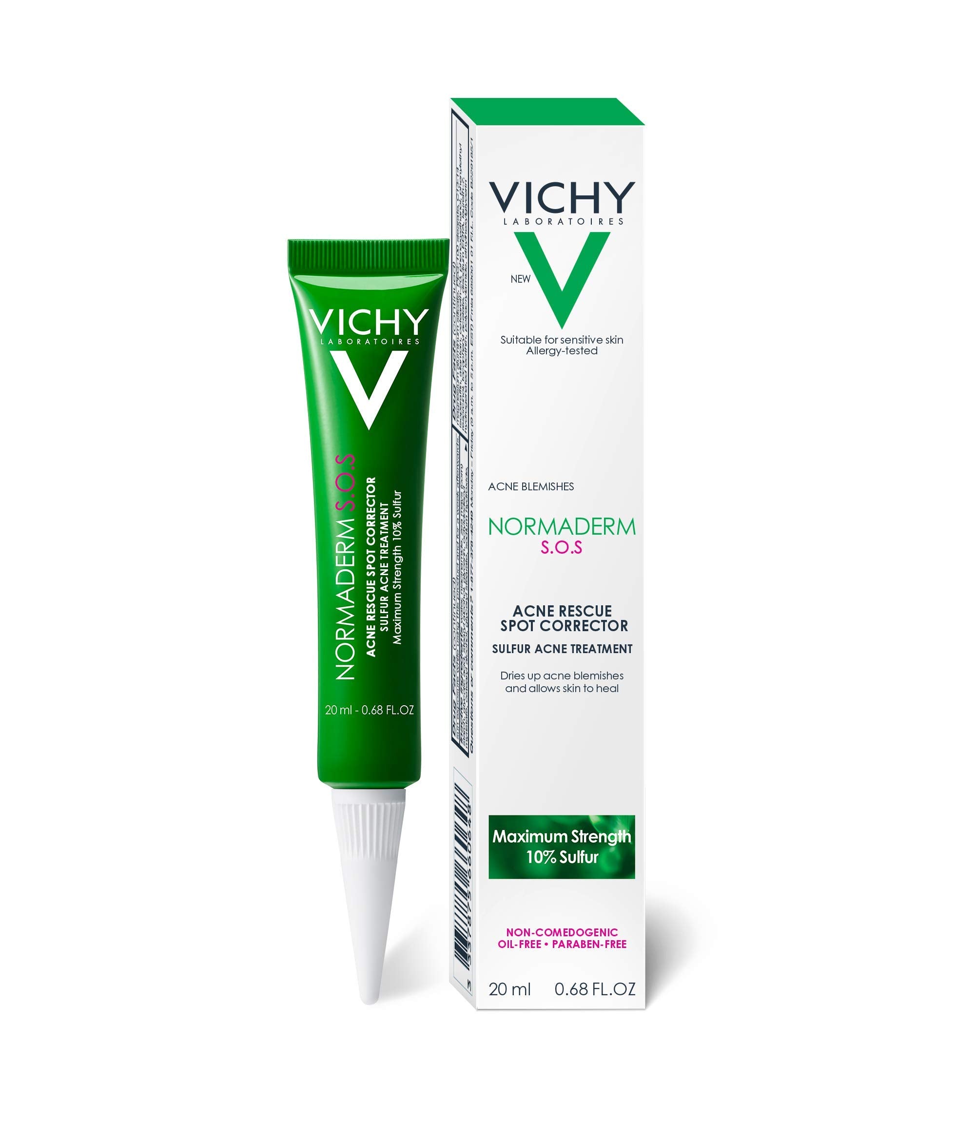 Vichy Normaderm S.O.S Acne Rescue Spot Corrector, Acne Spot Treatment for Face with 10% Sulfur, Niacinamide & Glycolic Acid, Suitable for Sensitive Skin