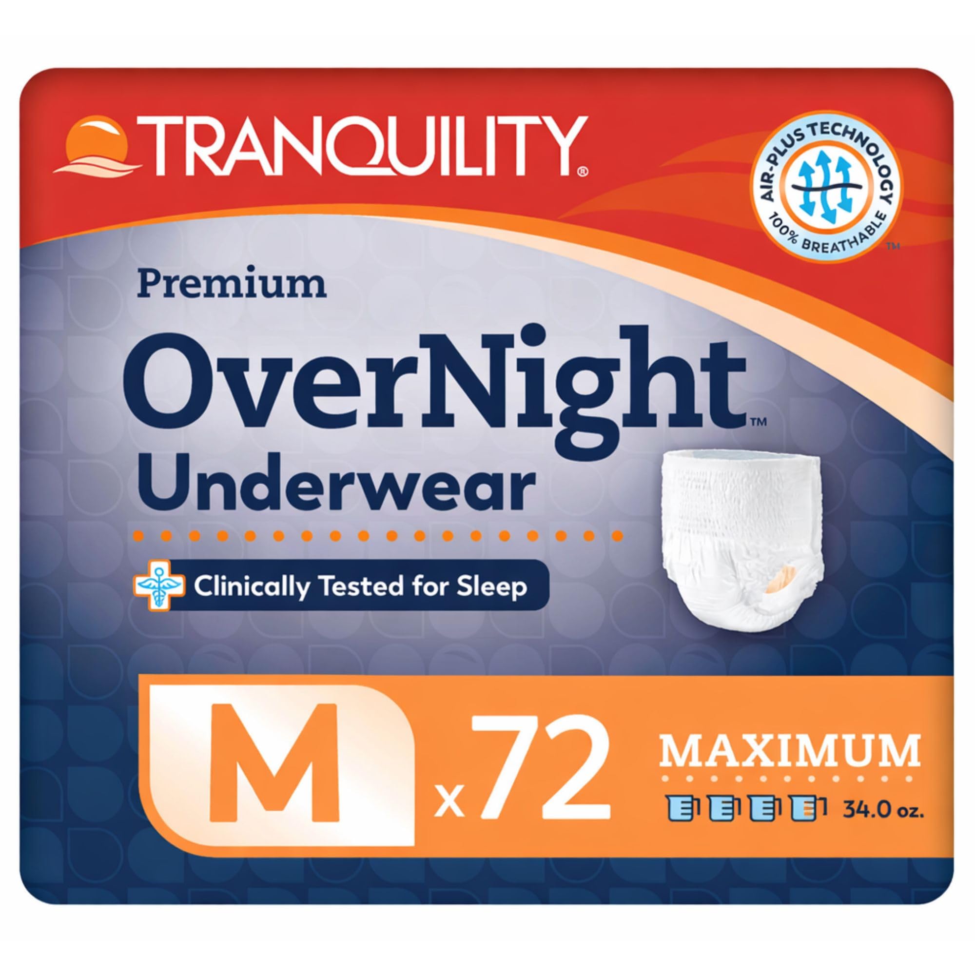 Tranquility Overnight Absorbent Underwear, M, Maximum, 48 in, 72 - Product Imagery