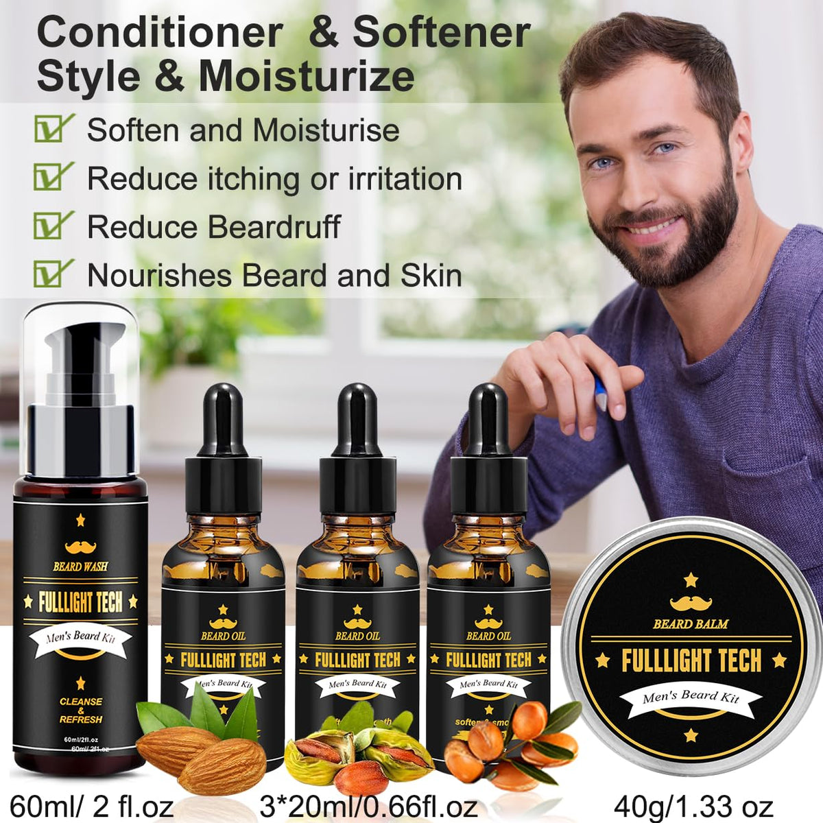 FULLLIGHT TECH Skin Care Gift Set for Men, Beard Care Kit – product photo (Sets &amp; Kits)