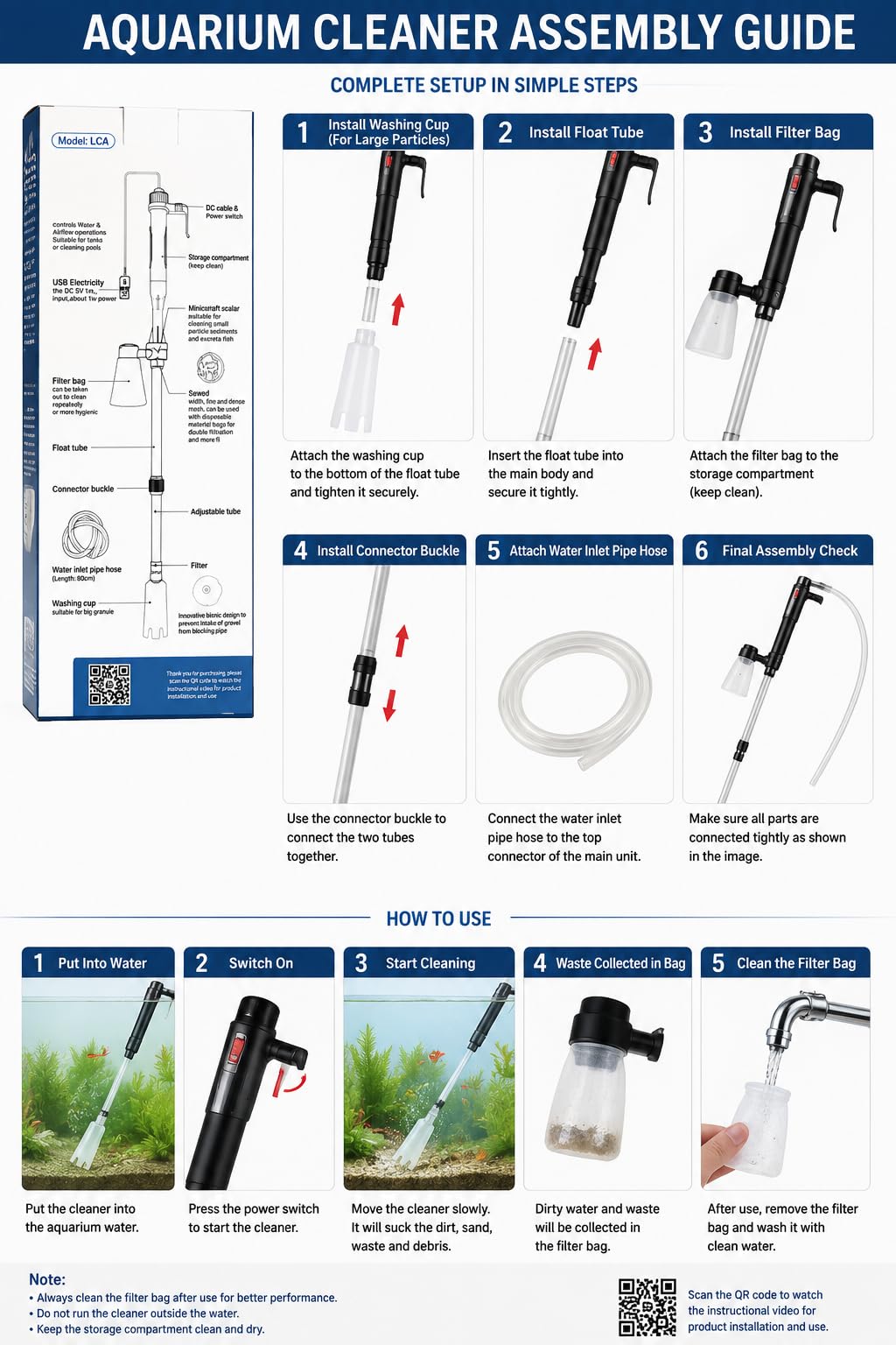 Electric Aquarium Gravel Cleaner, Fish Tank Vacuum Cleaner & Water Changer – product photo (Gravel Cleaners)