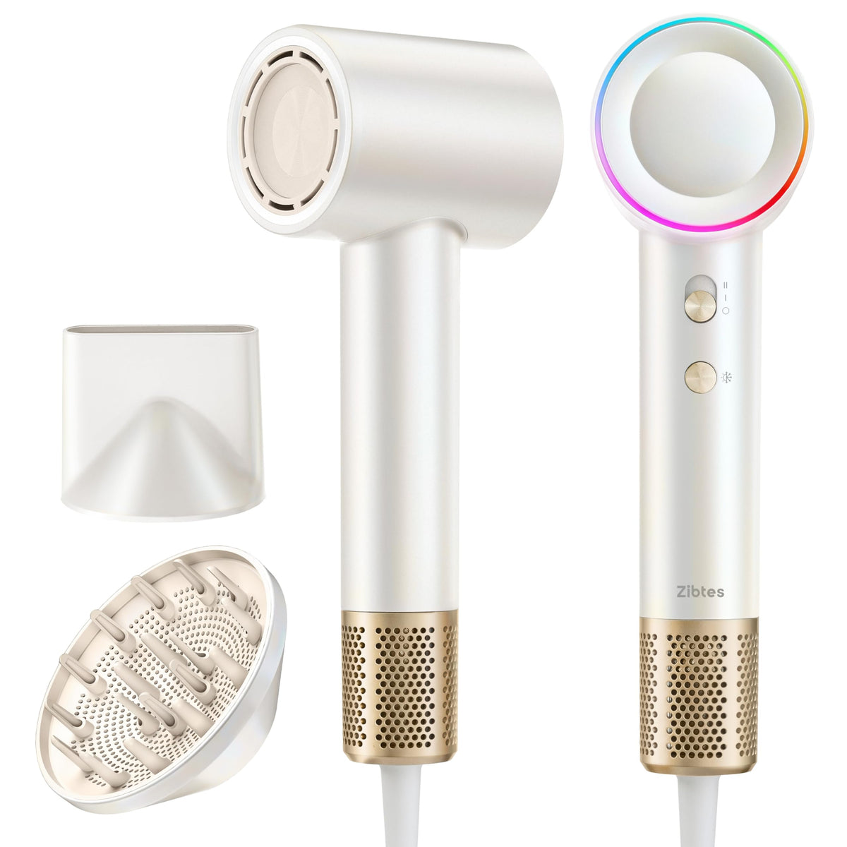 Zibtes High-Speed Hair Dryer with Diffuser, Ionic Blow Dryer (White) – product photo (Hair Dryers)