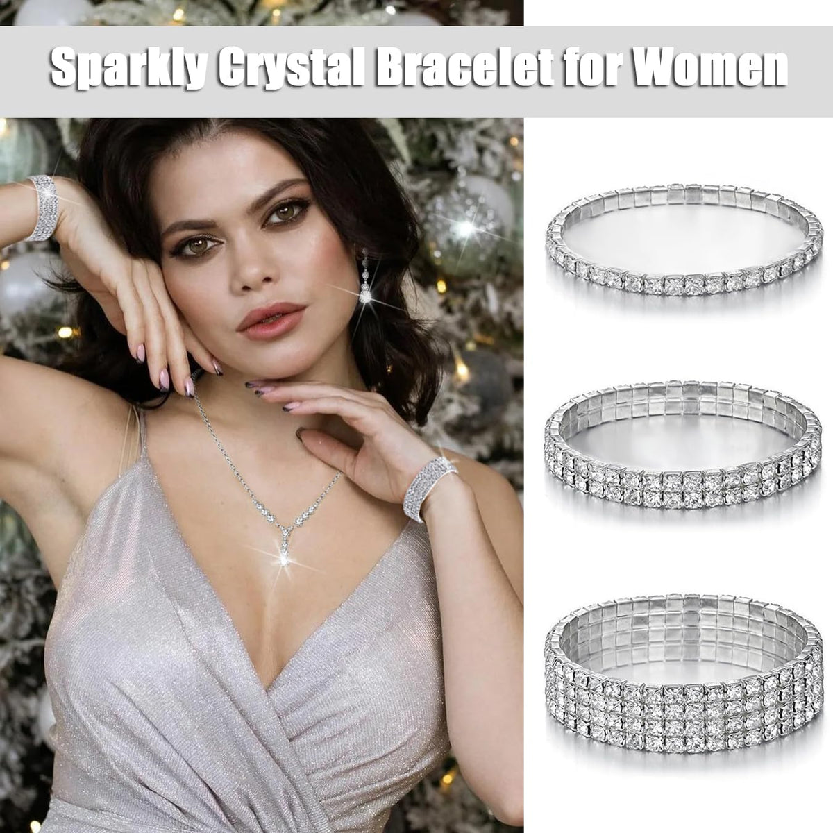 GIFIKOI 11Pcs Clutch Purse Crystal Jewelry Set for Women Shiny Rhinestone Jewelry Accessorie Set – Silver, Alloy Steel