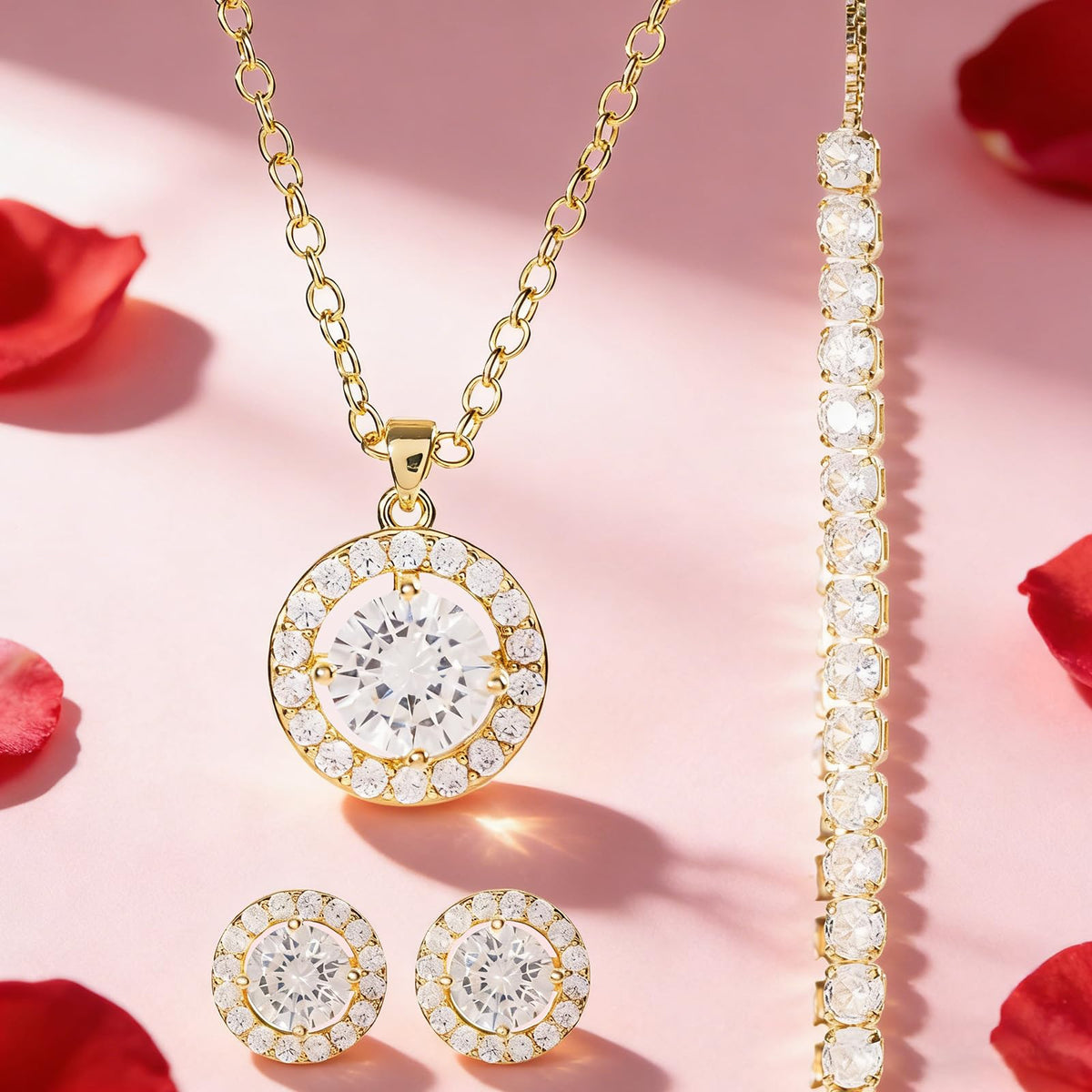 WDS WONDROUS Preserved Rose Jewelry Set for Women 4PCS Red - WDS WONDROUS Official Imagery - 5