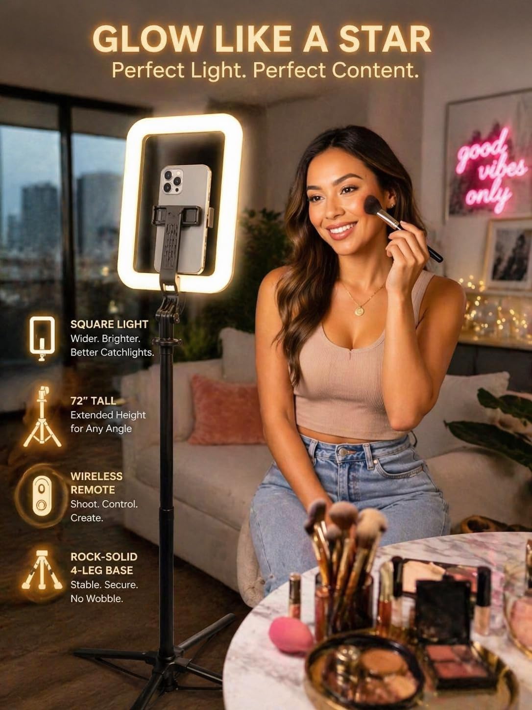 M MYBAT PRO Selfie Ring Light with 72" Tripod Stand - Extendable Selfie Stick with Light for Phone, Live Streaming, 