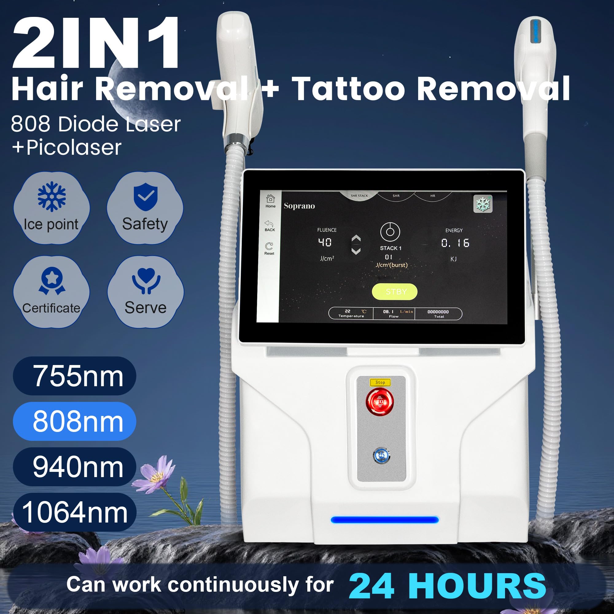 10 Bars 2 in 1 Multi 808nm Hair removal Machine with FAC Technology