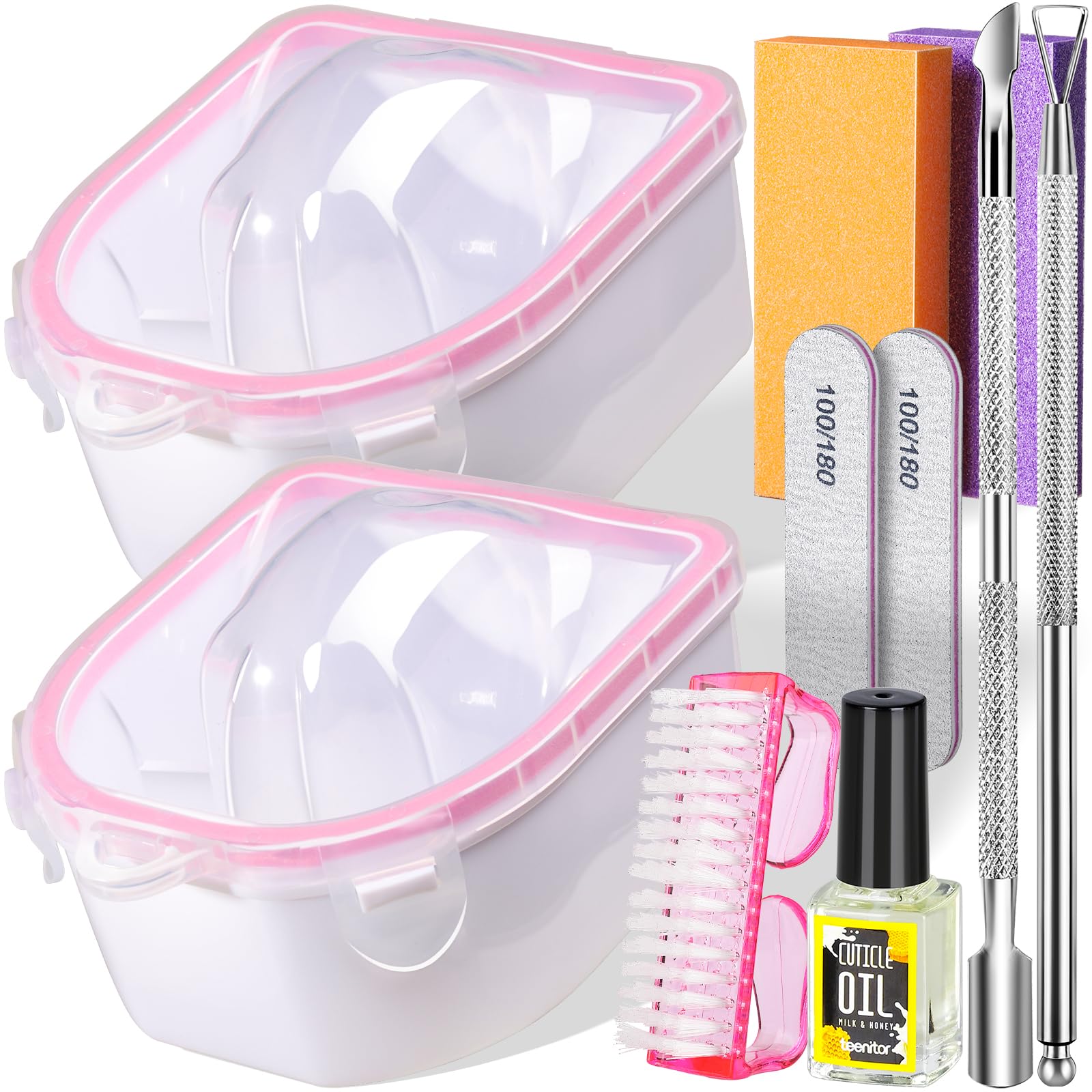 Teenitor 10Pcs Soak Off Bowl Nail Soaking Bowl Kit 2 Nail Soaking Bowl Acetone Proof Soak Off Gel Polish Remover Bowl, Manicure Bowl Cuticle Peeler Scraper Cuticle Oil Nail File Buffer Brush