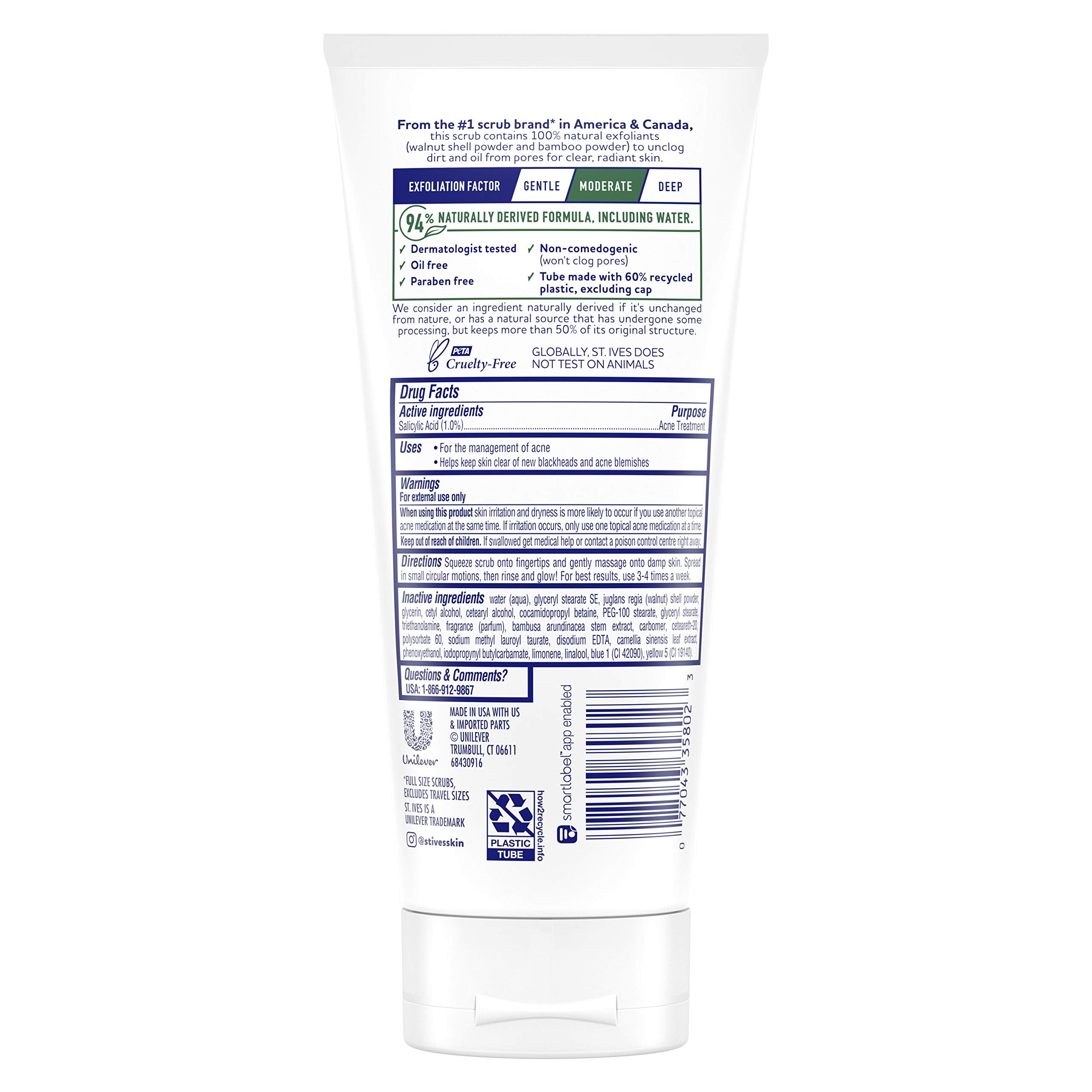 St. Ives Blackhead Clearing Face Scrub with green tea and bamboo, exfoliates and unclogs pores, 6 oz pack of 2.