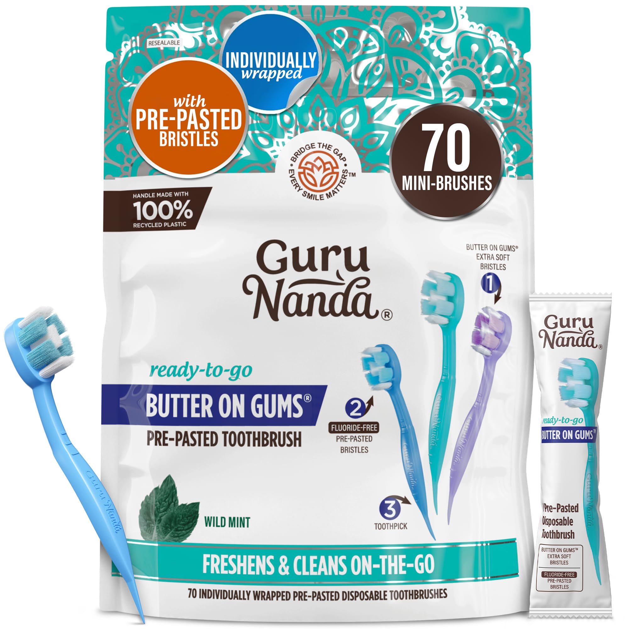 GuruNanda Disposable Travel Toothbrush 1.0, Fluoride Free - Product Imagery