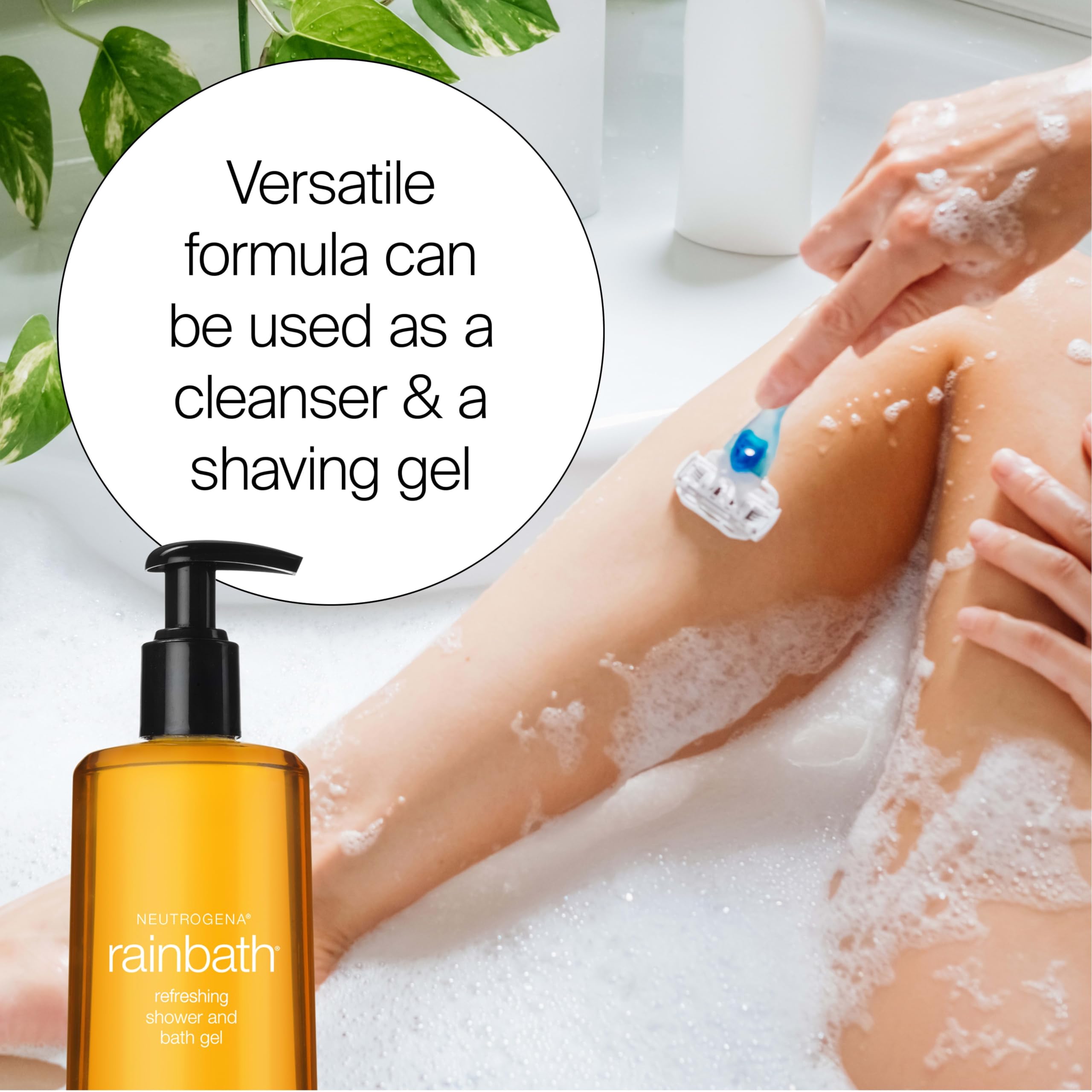 Neutrogena Rainbath Shower Gel and Body Wash in 32 oz bottle, clear liquid with label, for skin cleansing and refreshment.