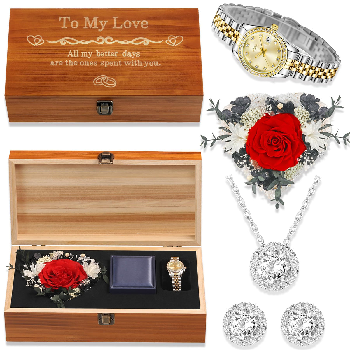 Birthday Gifts for Women Preserved Roses Jewelry Set 925 - Pttozan Official Imagery - 2