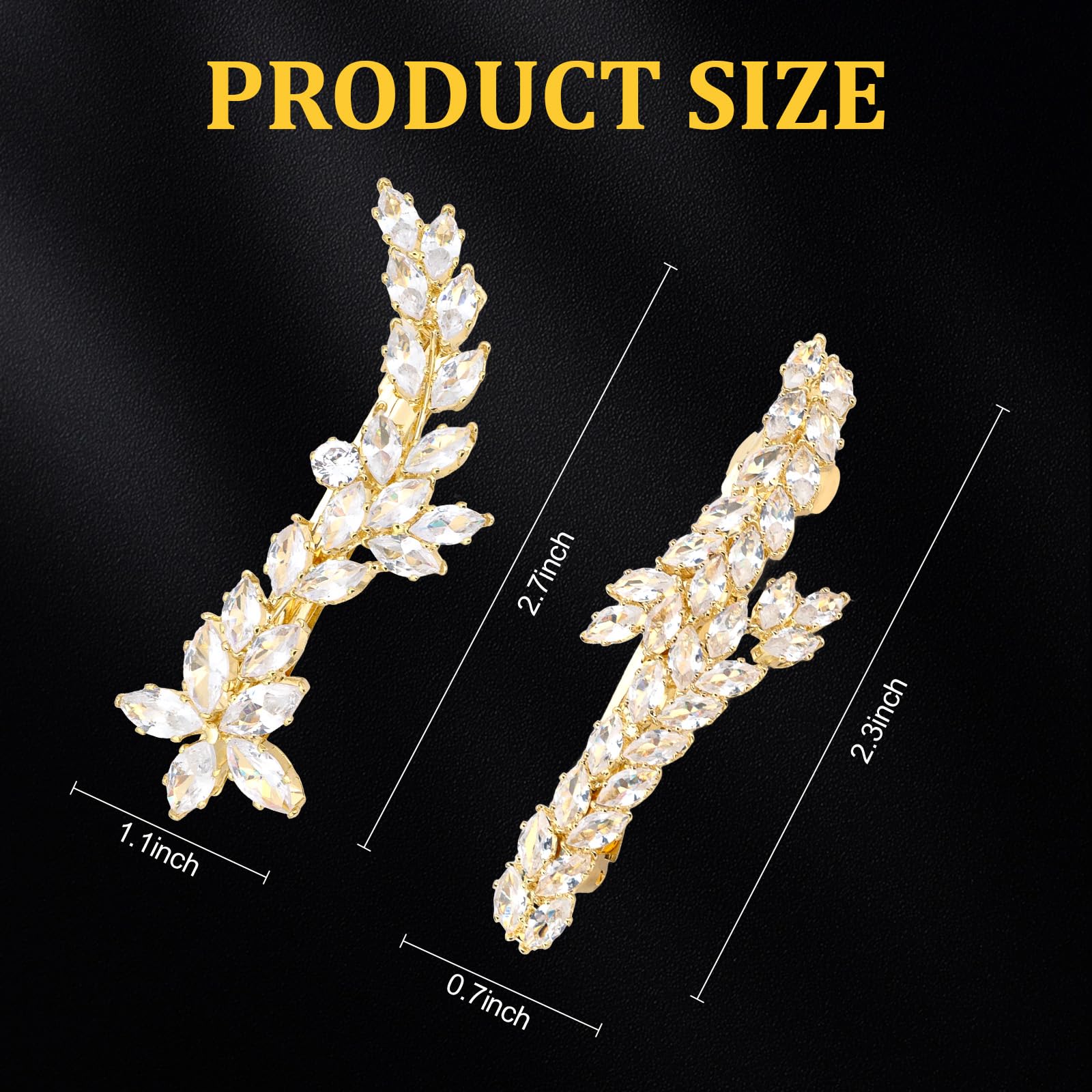 ANBALA gold rhinestone leaf hair clips for women, elegant wedding accessories, decorative hair clips for special occasions