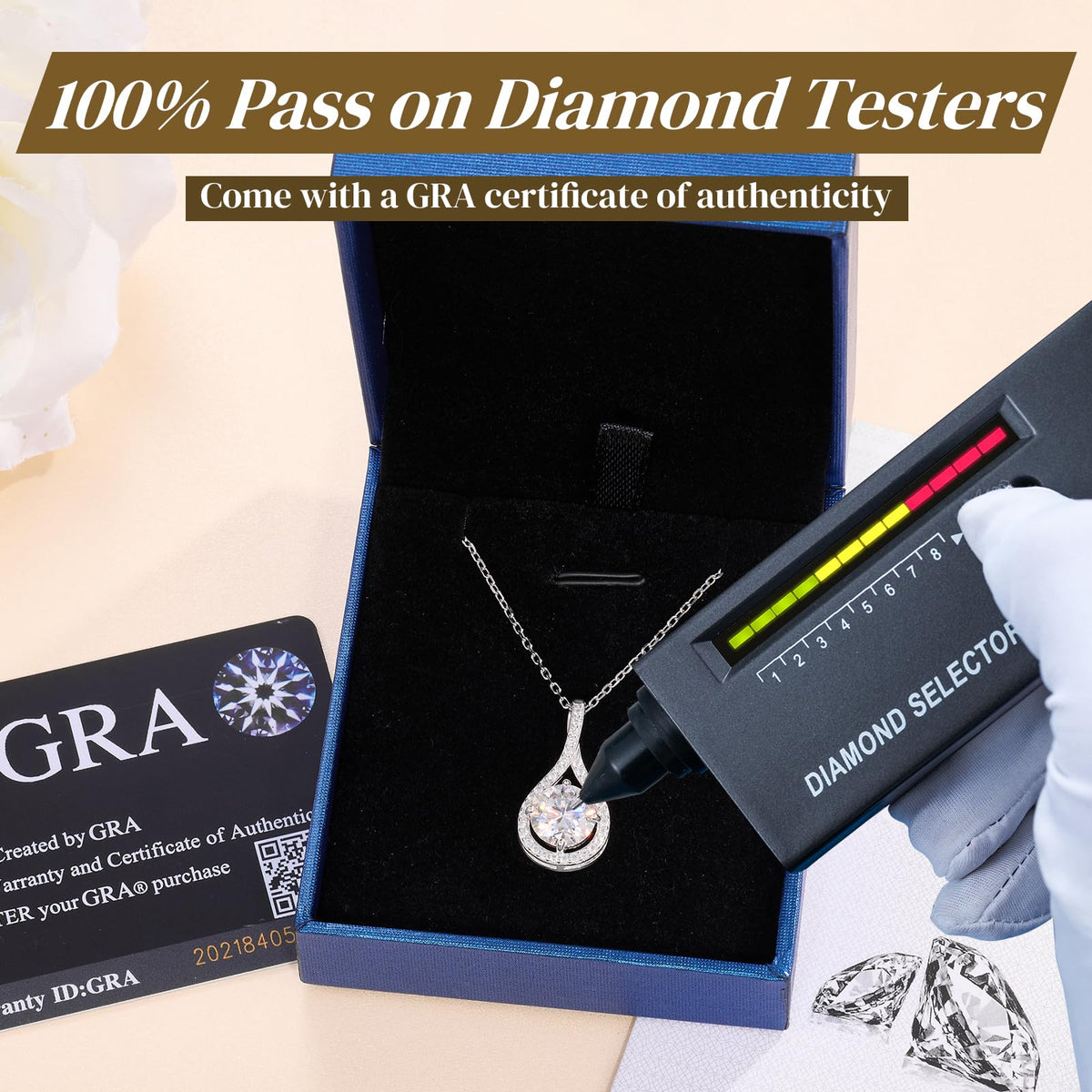 E-EMERMAKING Moissanite Necklace Gift for Women, 925 Sterling Silver 18K White/Yellow Gold Vermeil 0.5-6.0CT Moissanite 