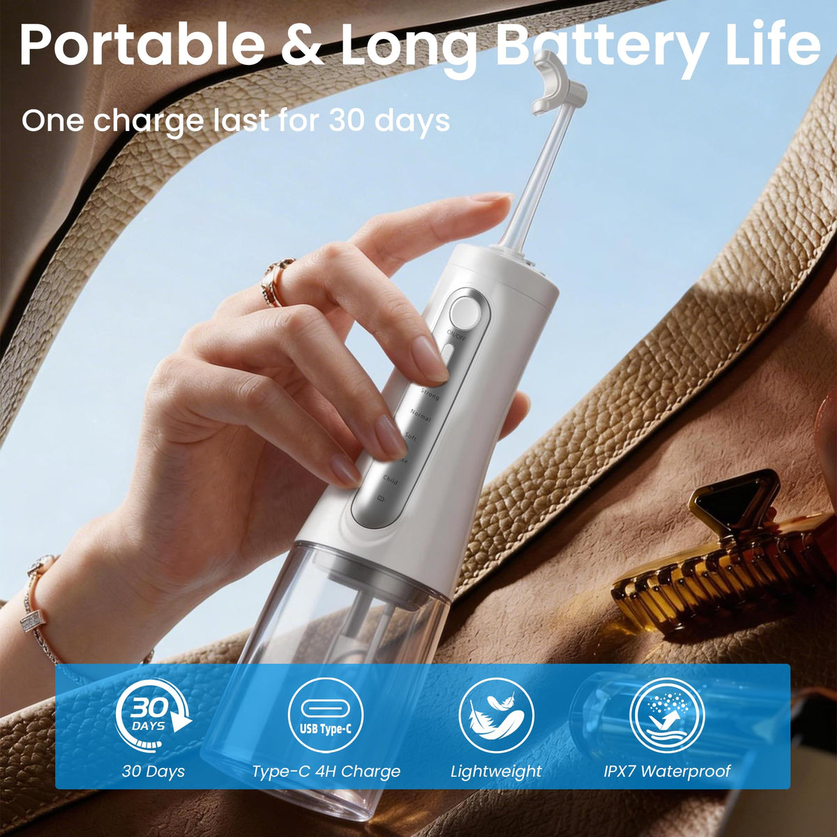 Cordless Water Flosser with U Shaped Nozzle 350ML Tank 7 Jet - Ducard Official Imagery - 8