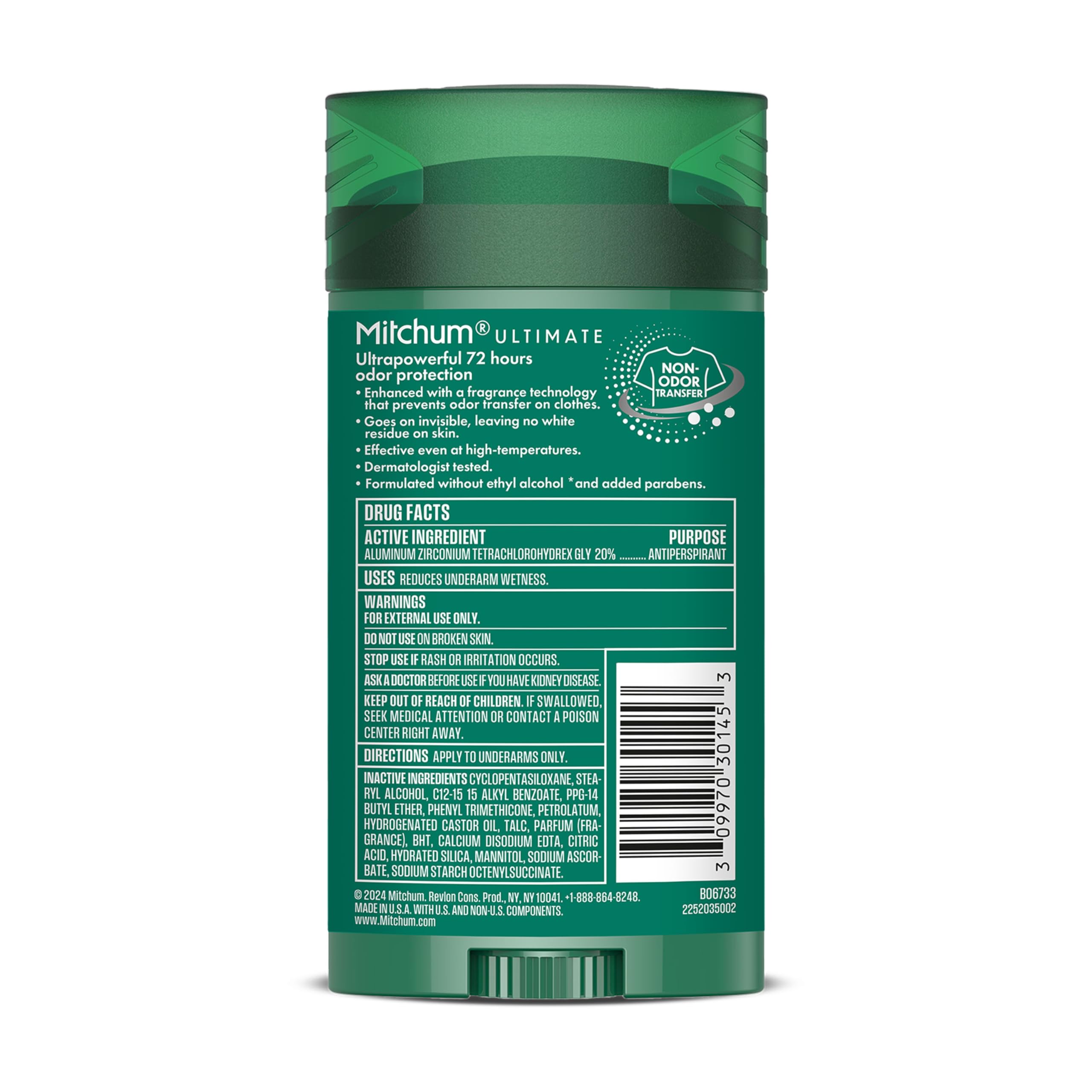 Mitchum Clean Control 72H odor protection antiperspirant deodorant, 2-pack, featuring sticks with white and blue packaging.
