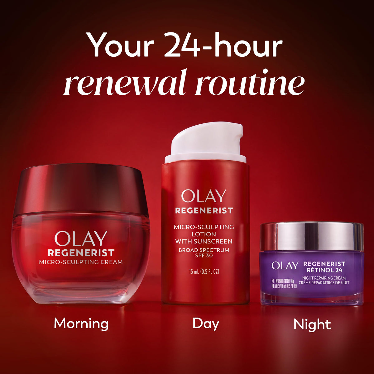 Olay Regenerist Restore 3 Steps Holiday Pack - Moisturizer 1.7 oz, SPF 30 Cream 0.5 oz, Retinol 24 Mini 0.5 oz - Anti-Ag