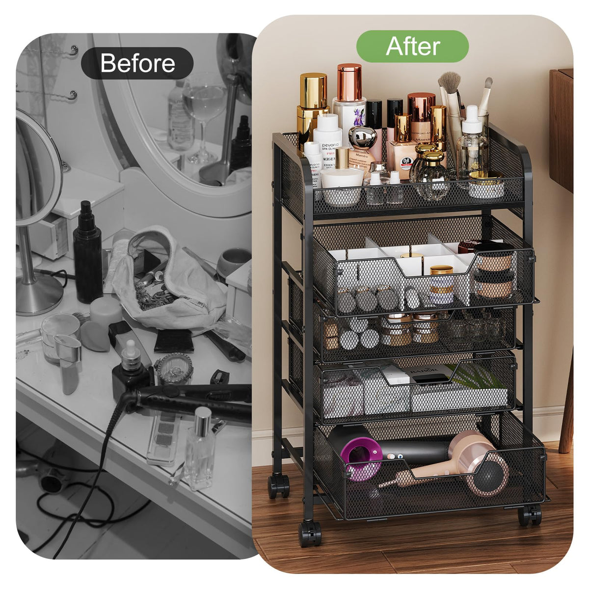 Makeup Cart Organizer with 4 Drawers Vanity Storage - Hongtamoya Official Imagery - 7