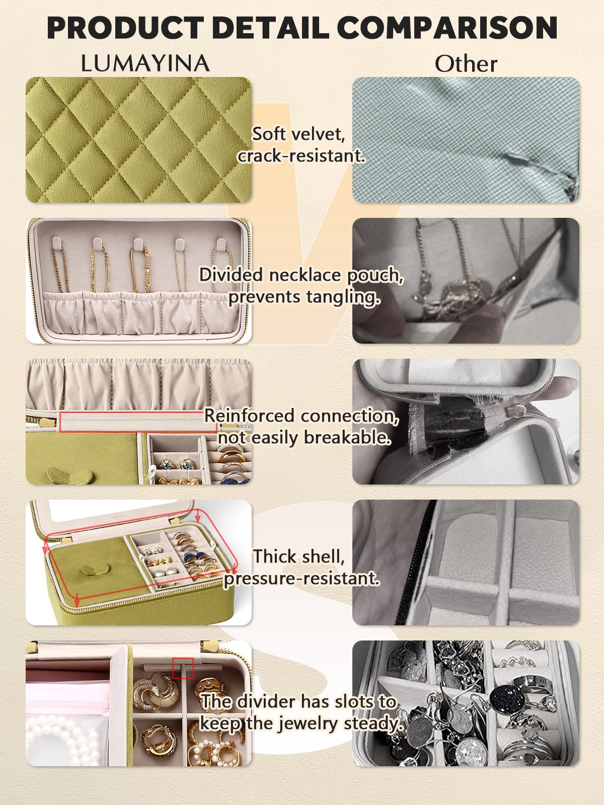 Lumayina Velvet Travel Jewelry Organizer Case with Large Mirror for Women – full view
