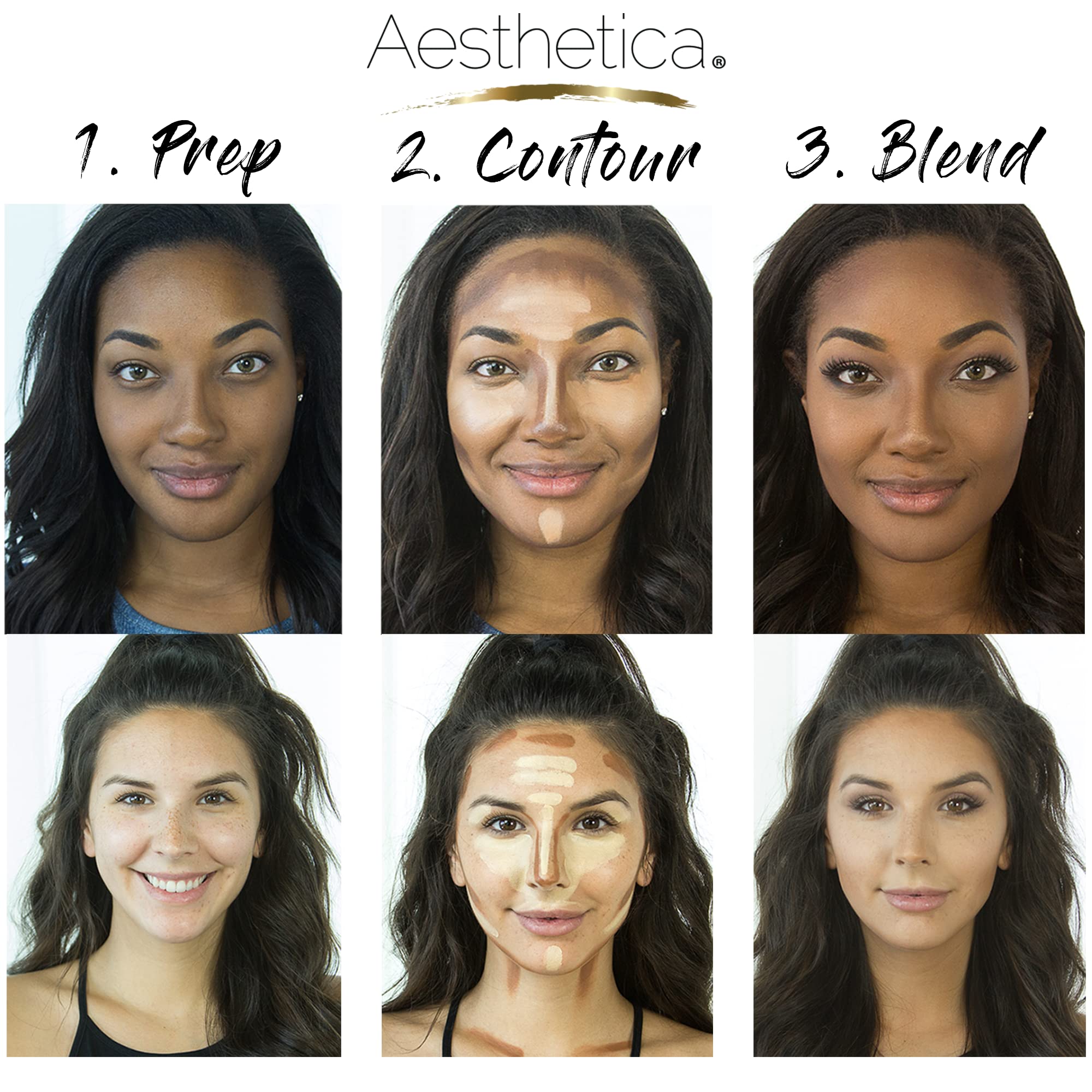 Aesthetica Cosmetics cream contour and highlighting makeup kit with vegan formulas, featuring shades for sculpting and glowing skin.