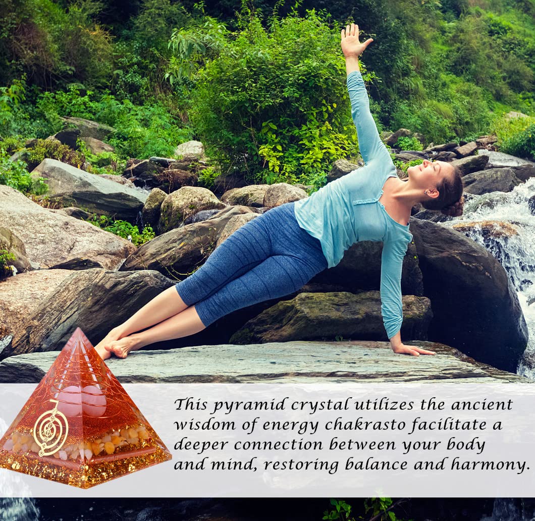 NewMainOne Orgone Pyramid for Positive Energy, Chakra, Wealth, Success - Chakra Orgonite Pyramid with Gemstones, Lucky C
