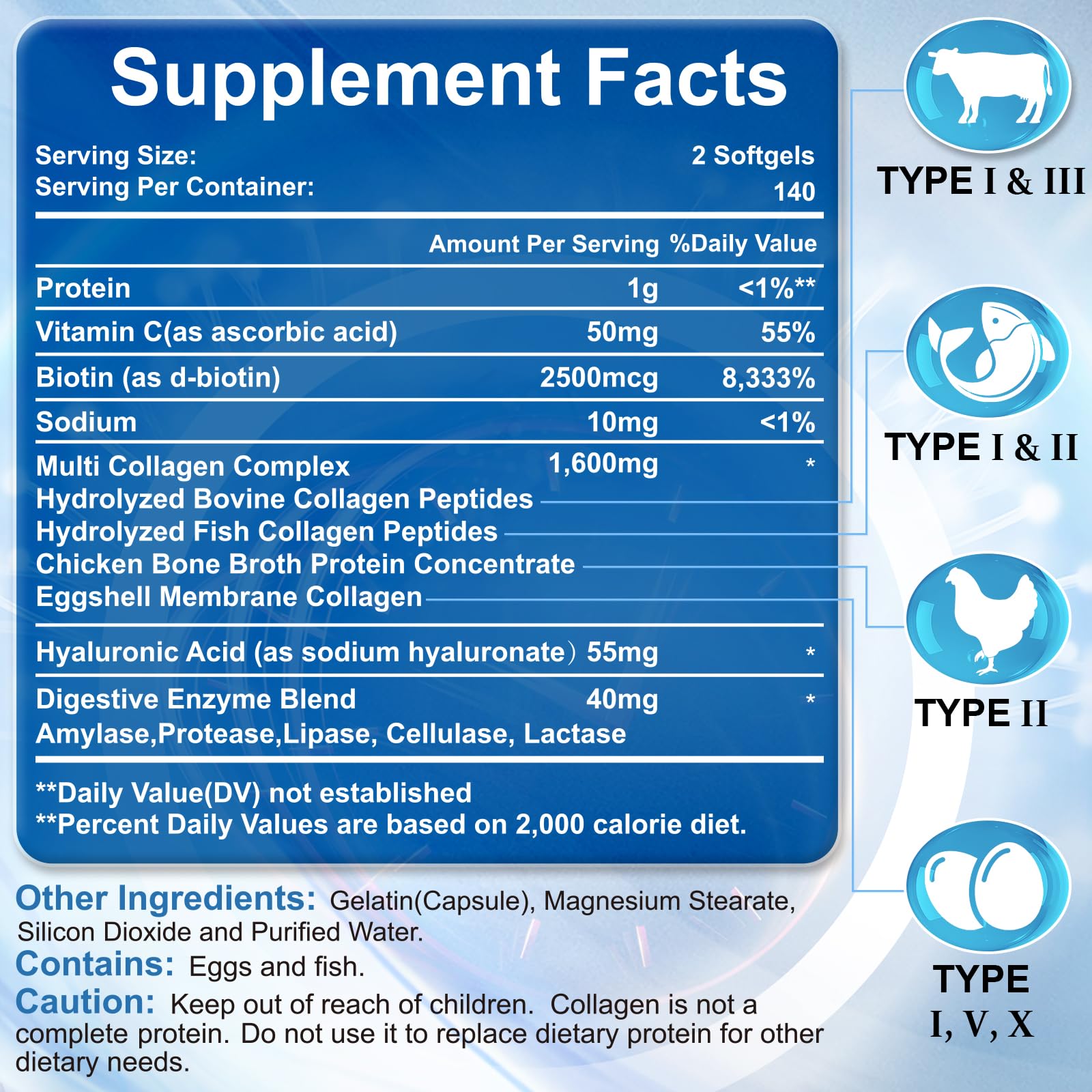 SIGNILIFE Multi Collagen Peptides for Women & Men-Type I, II, III, V, X