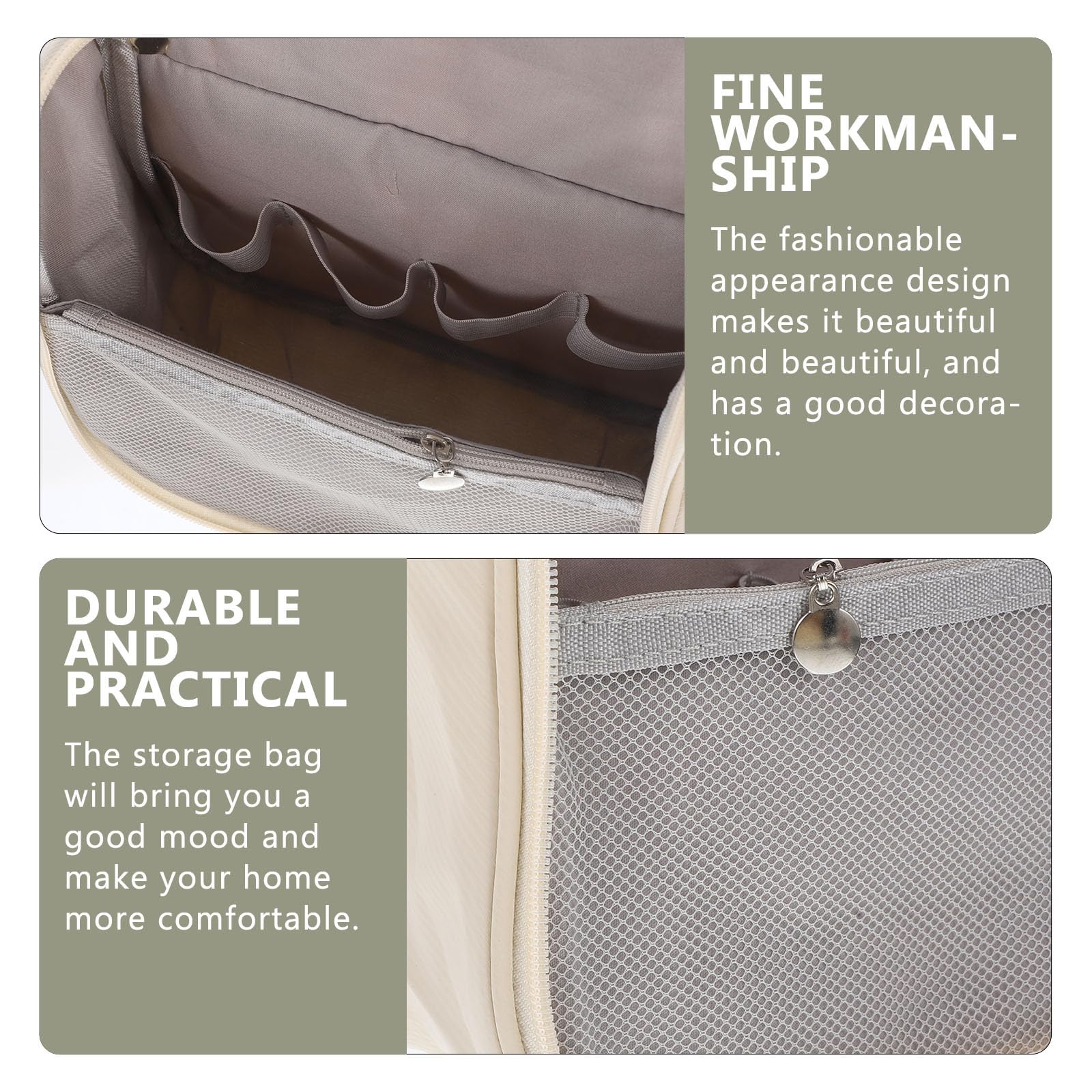 TOVINANNA large beige waterproof travel cosmetic case with handle, ideal for makeup and toiletries during outdoor trips