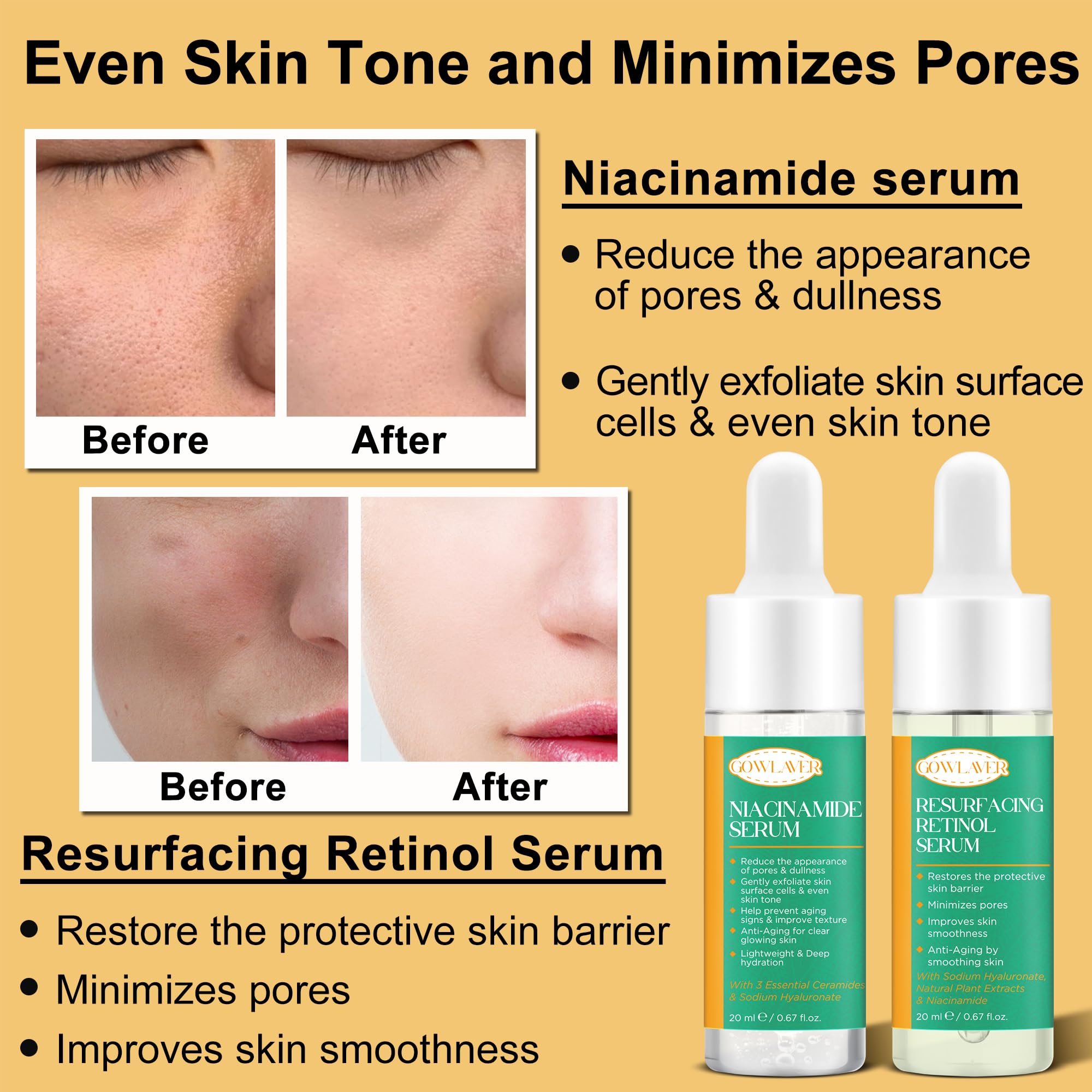 Lifting & Firming Anti-Aging Skin Care Set Kit for Women Teens,Niacinamide Retinol Serum,Hyaluronic Acid Serum,Skincare Gift Set,Facial Skin Care Products,Face Care Routine Kit Christmas Gift Women