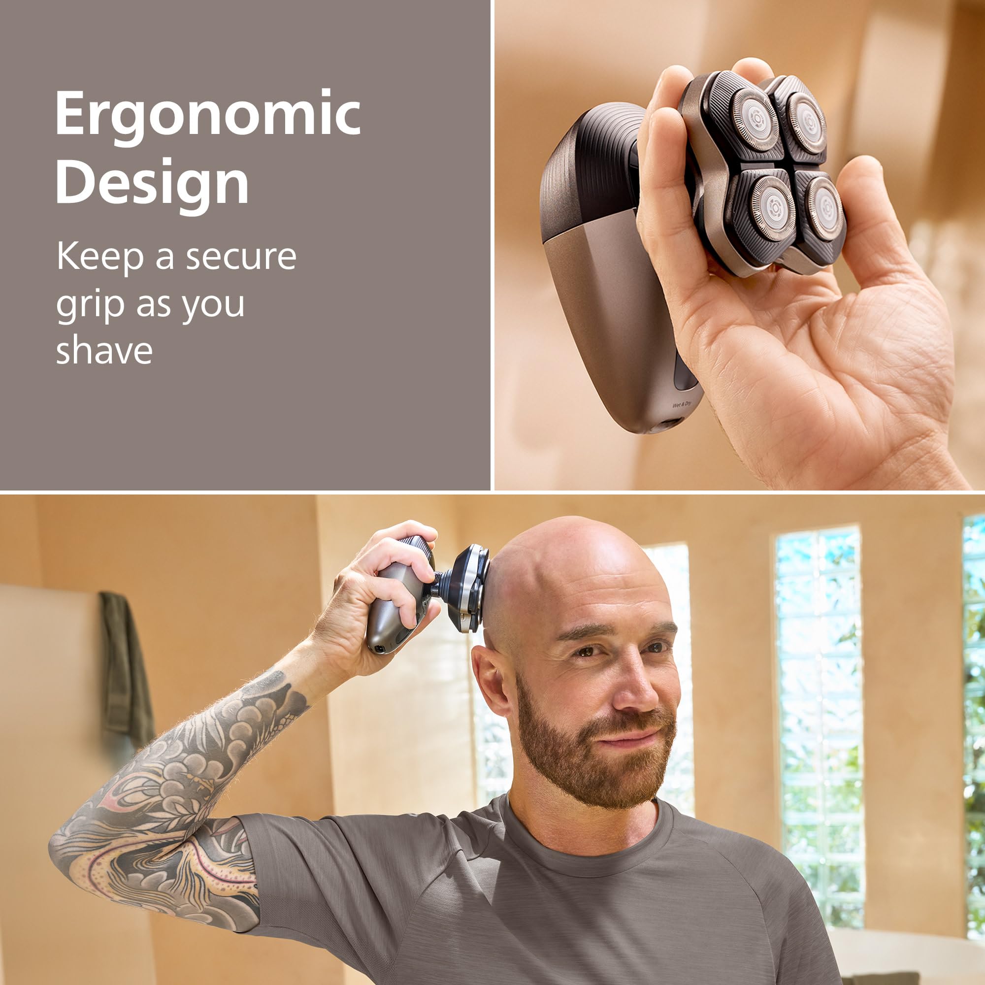 Philips Norelco Head Shaver Pro 9000 electric shaver with sleek design, showing the shaver head and ergonomic handle.