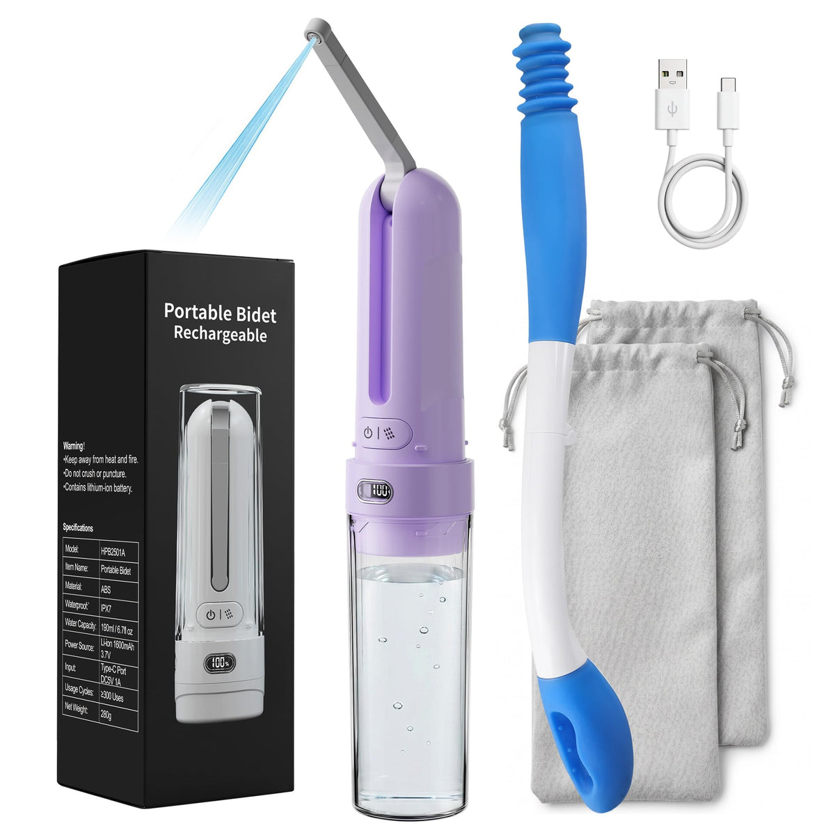 AOVIKOOD Electric Portable Bidet Toilet Aids Wiper Tool Set, Purple